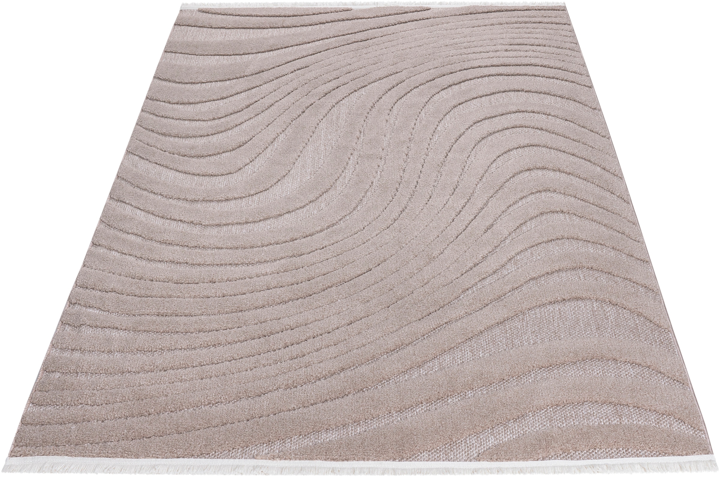 GOODproduct Teppich »Samelia mit Fransen, Wellendesign, Balkon, Camping« rechteckig 6 mm Höhe Hoch-Tief-Struktur, In- und Outdoor geeignet für Küche oder Esszimmer