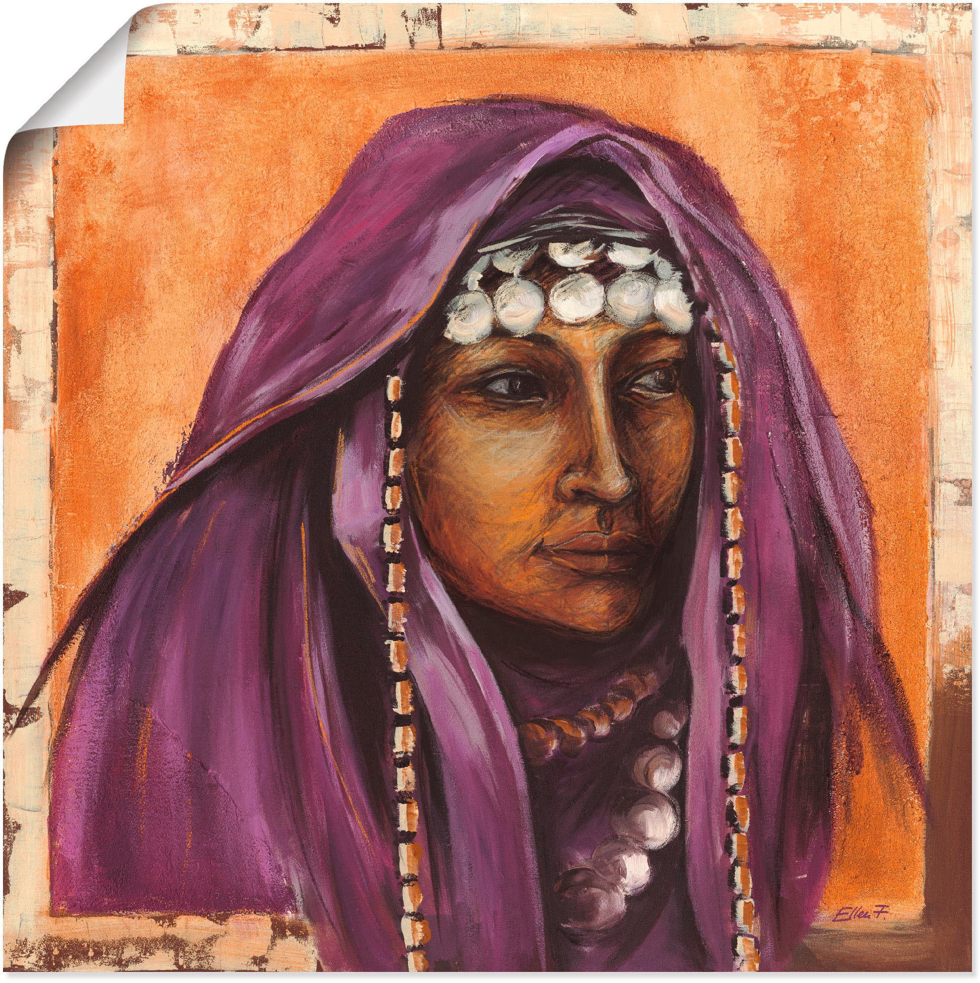 Image of Artland Wandbild »Beduinin II mit auberginefarbenem Tuch«, Frau, (1 St.), in vielen Grössen & Produktarten - Alubild / Outdoorbild für den Aussenbereich, Leinwandbild, Poster, Wandaufkleber / Wandtattoo auch für Badezimmer geeignet bei Ackermann Versand S