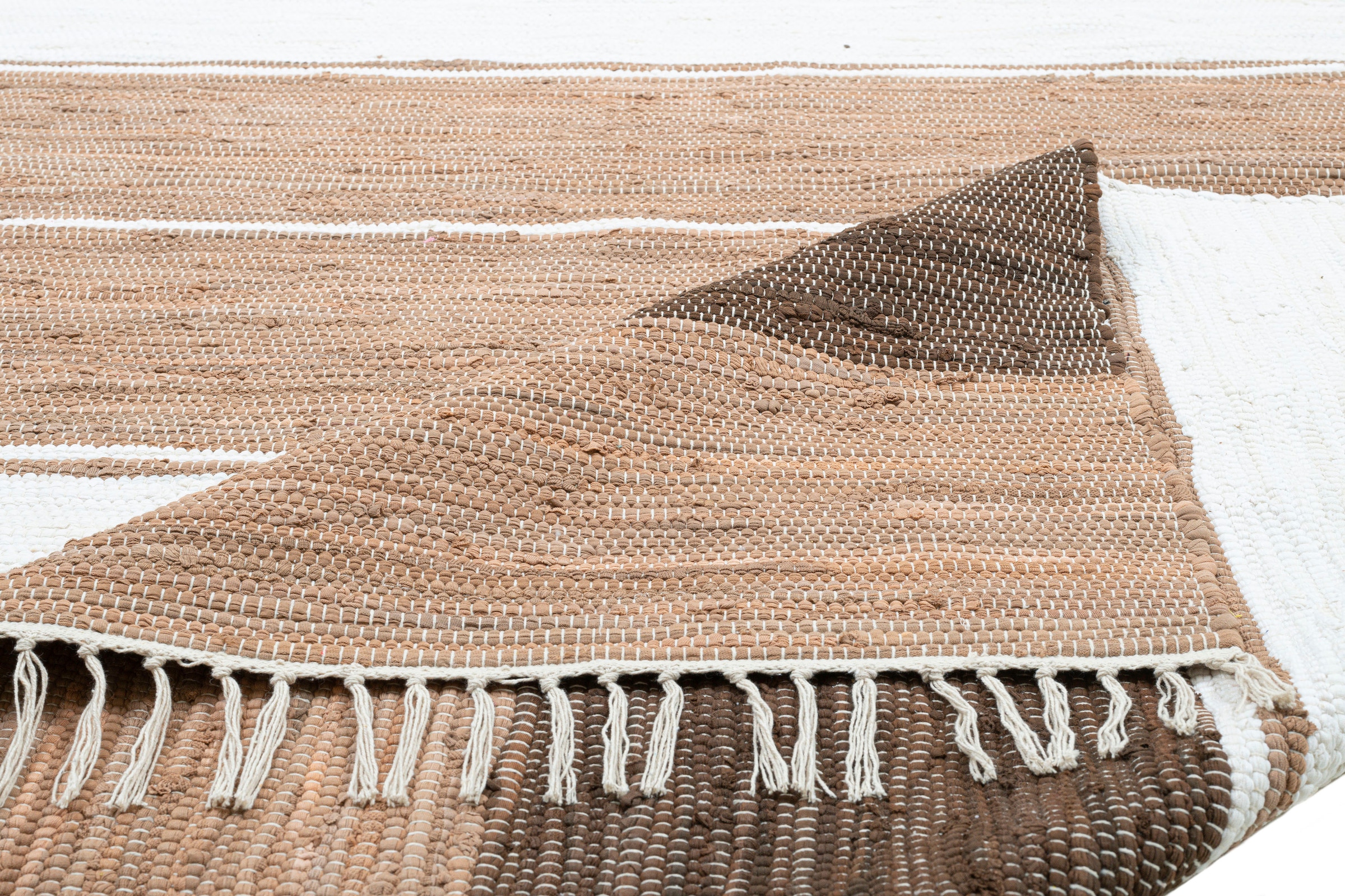 THEKO Teppich »Stripe Cotton«, rechteckig, 5 mm Höhe, Flachgewebe, gestreift, reine Baumwolle, handgewebt, mit Fransen