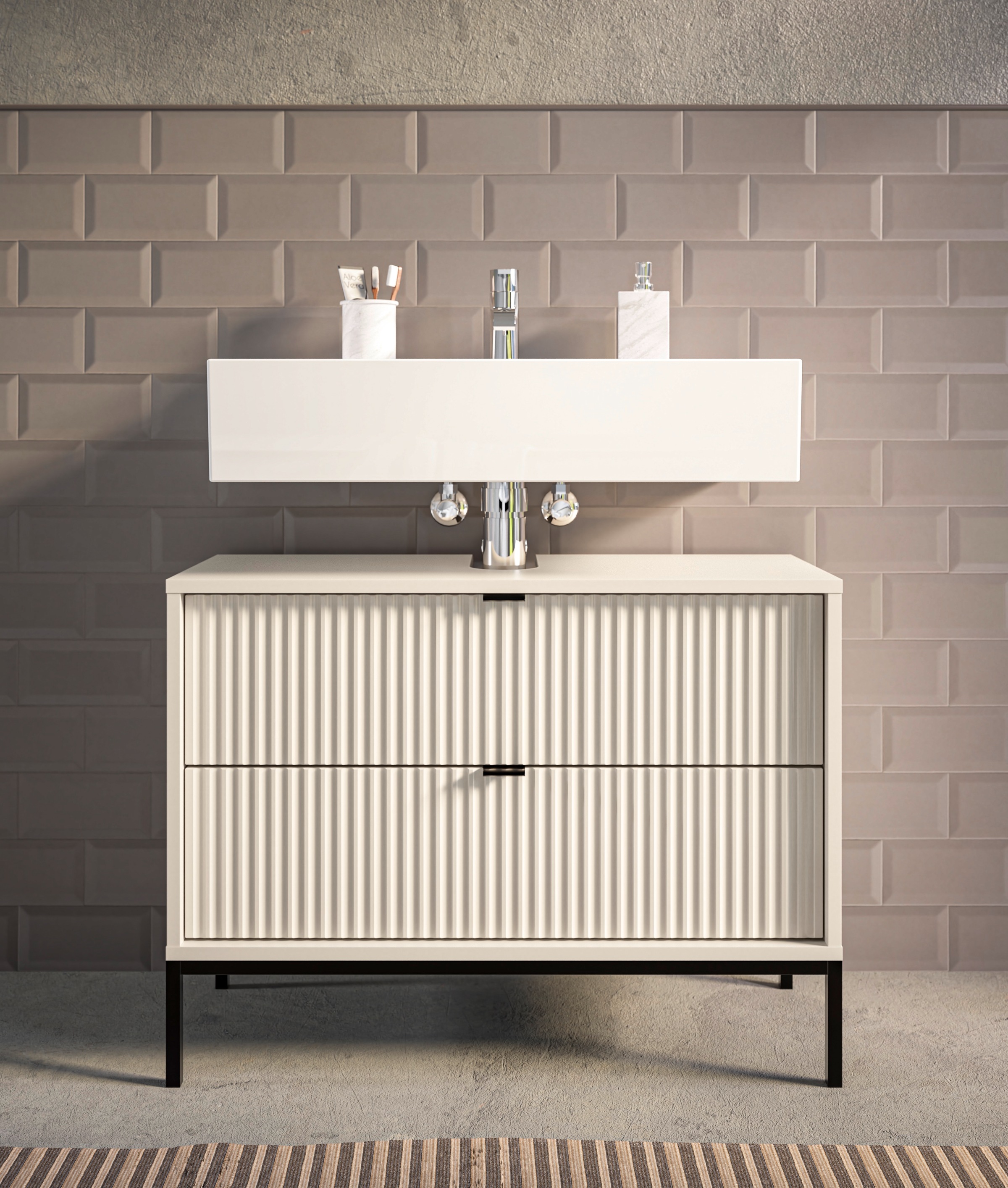 BASIC by Balculina Armoire sous lavabo »Lucera BxHxT 80x60x32 cm« 1 cuis tlg. Largeur 80cm, tiroir sous plan, pieds en métal