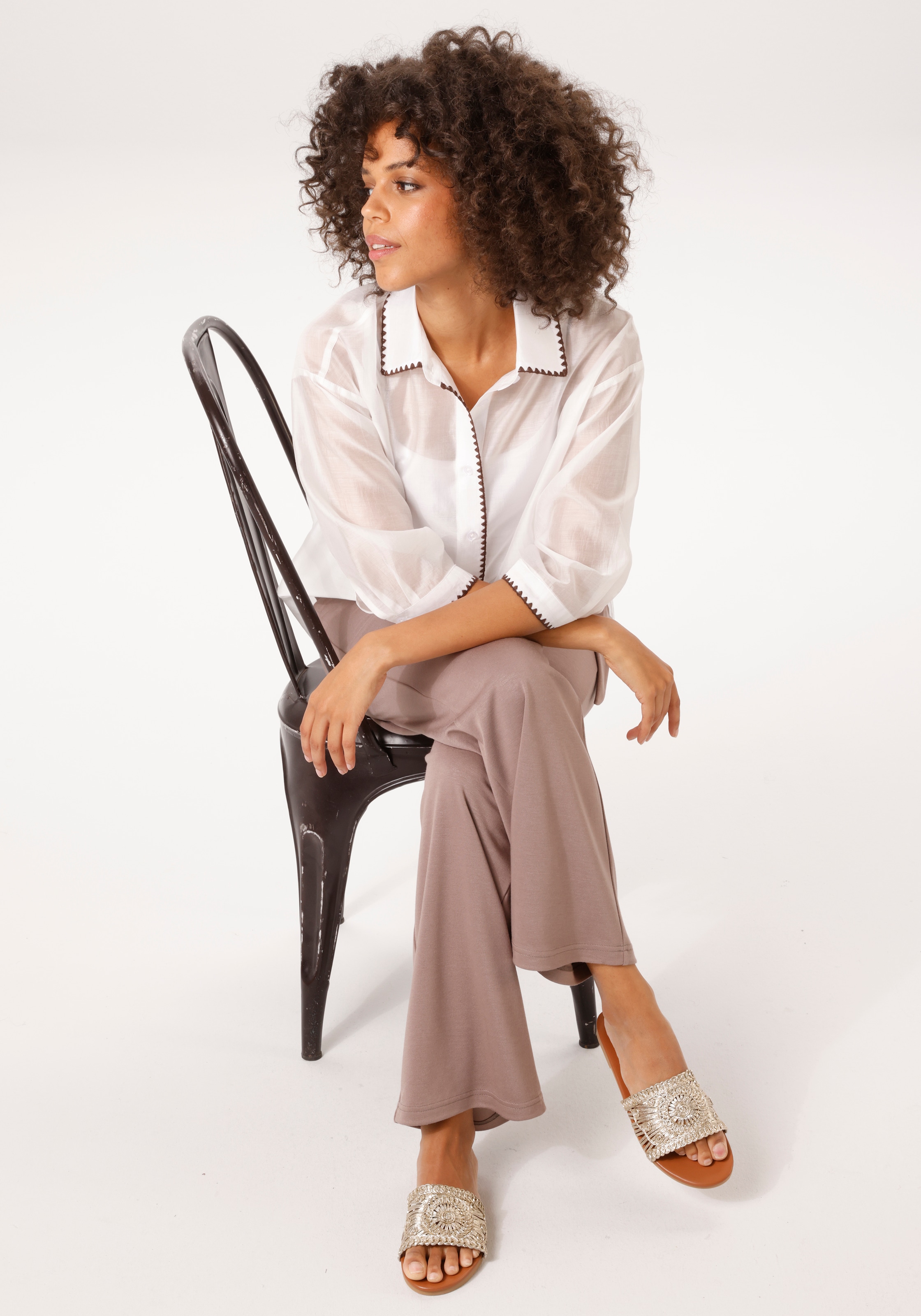 Aniston CASUAL Hemdbluse mit kontrastfarbener Häkelspitze verziert - NEUE KOLLEKTION