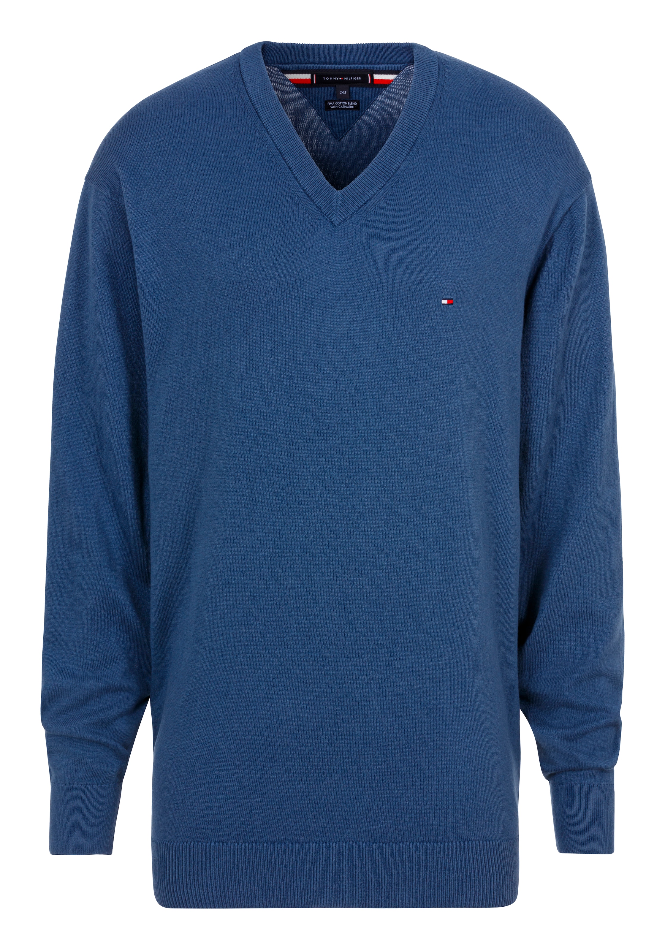 Tommy Hilfiger Big & Tall Strickpullover »BT-PIMA ORG CTN CASHMERE VNCK-B«, in Grossen Grössen, mit Logostickerei auf Brusthöhe