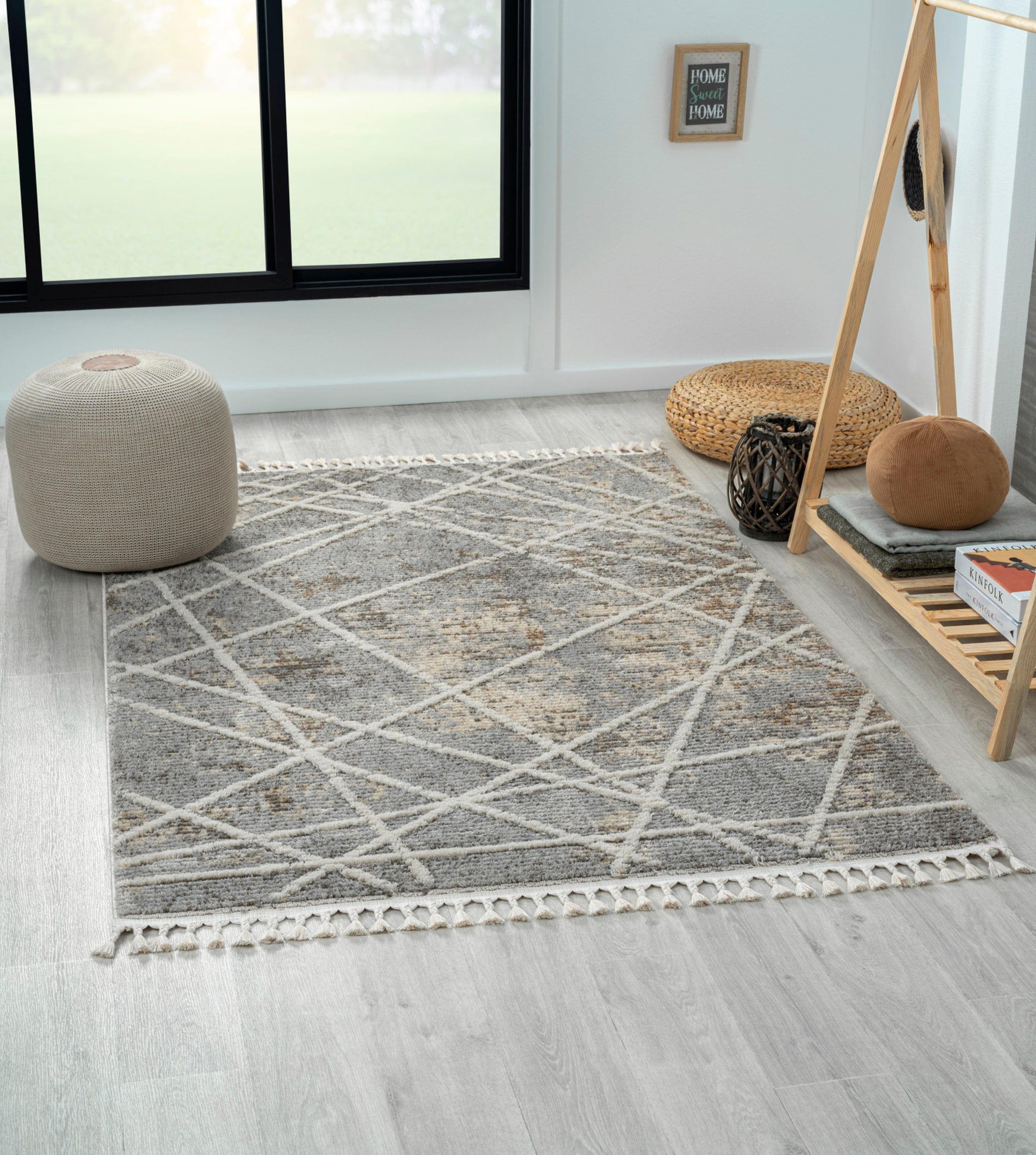Image of Myflair Möbel & Accessoires Teppich "Nelia, LAGERRÄUMUNG" rechteckig 15 mm Höhe Kurzflor, mit Hoch-Tief Effekt, Microfaser, mit Fransen