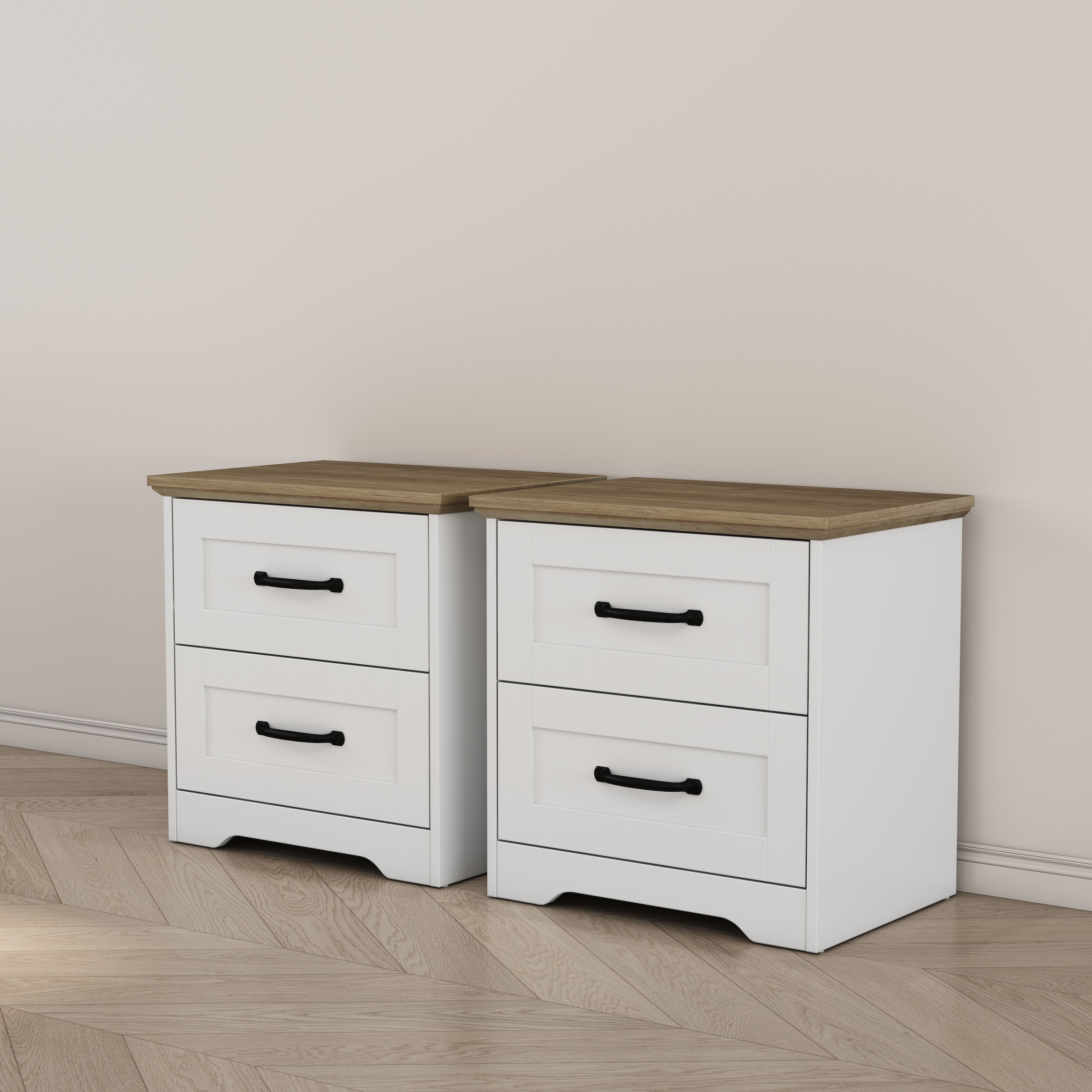 GOODproduct Nachtkommode »Emmilia Nachttisch Set im Landhaus Design« Schlafzimmer Kommoden Nachschrank im 2er Set, 2 Stk. tlg. 2 Schubladen je Nachttisch - viel Stauraum im Schlafzimmer