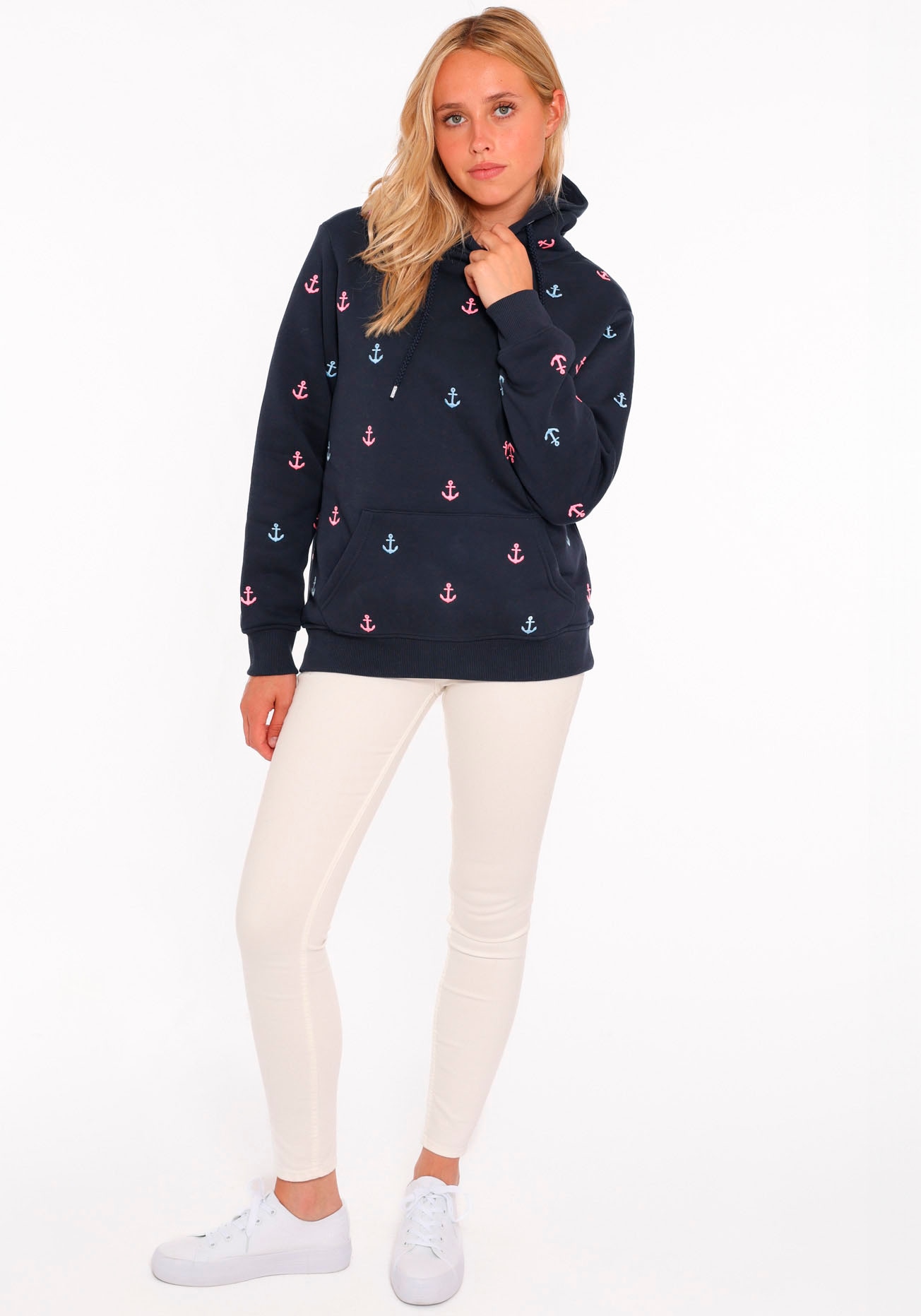 Image of Zwillingsherz Hoodie ""Anker"", mit gestickten Ankern und Fronttasche