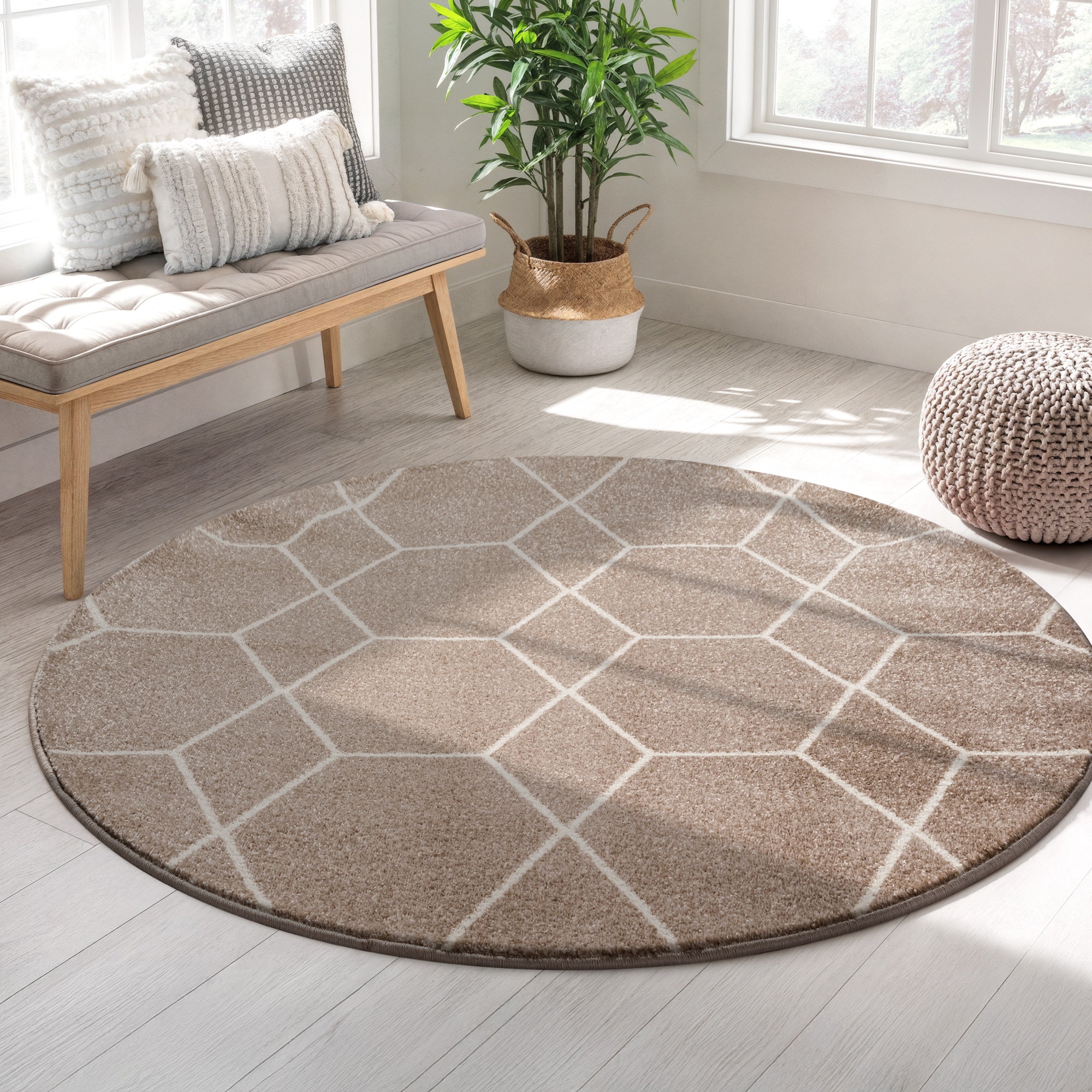 Image of Sanat Teppich "Trellis, auch als Läufer und Rund" rund 10 mm Höhe Kurzflor, skandi, boho, grosse Farbauswahl, alle Räume