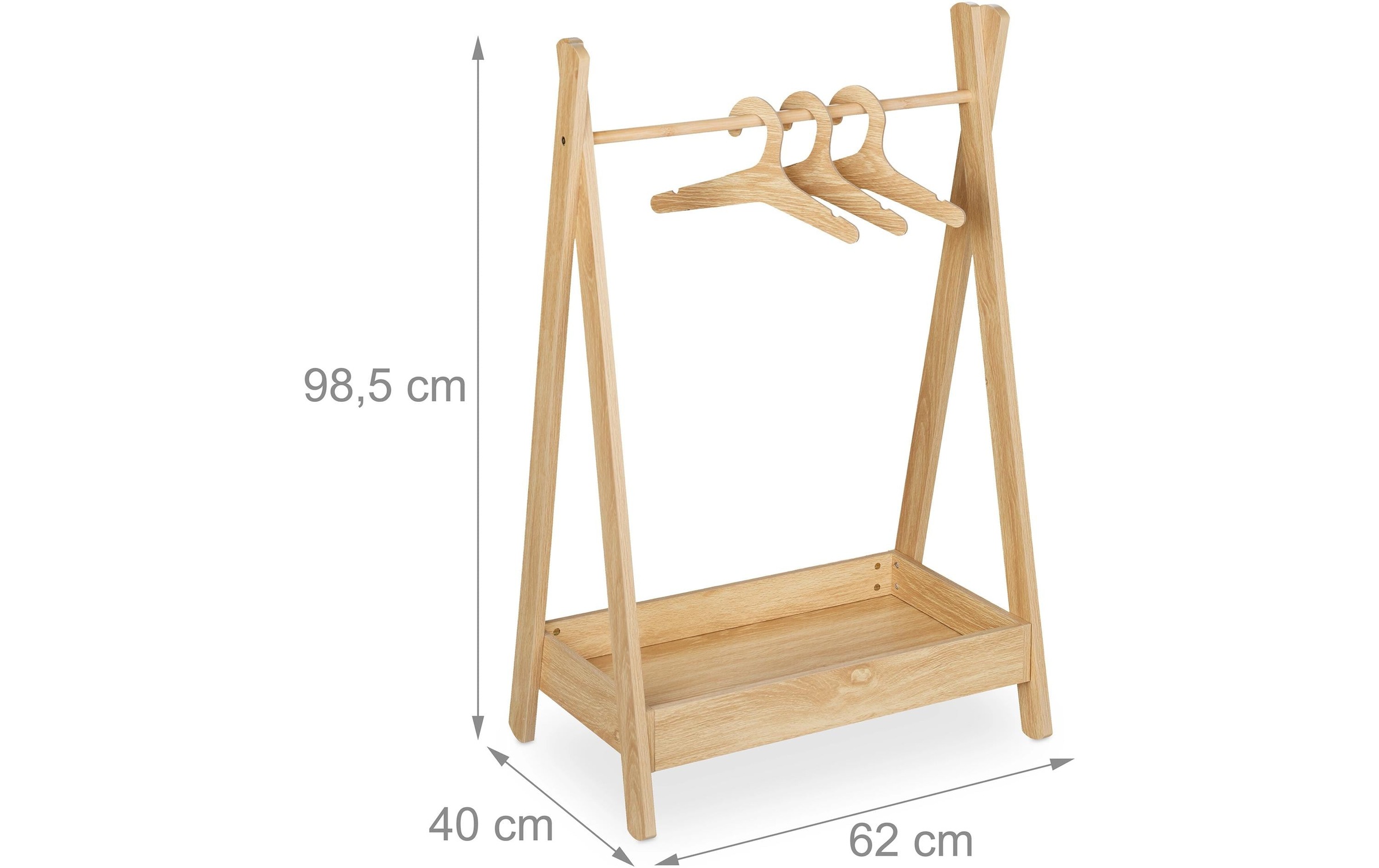 Relaxdays Penderie pour la chambre de votre enfant, tringle spacieuse, 3 cintres, HxLxP : 98,5 x 62 x 40 cm, nature