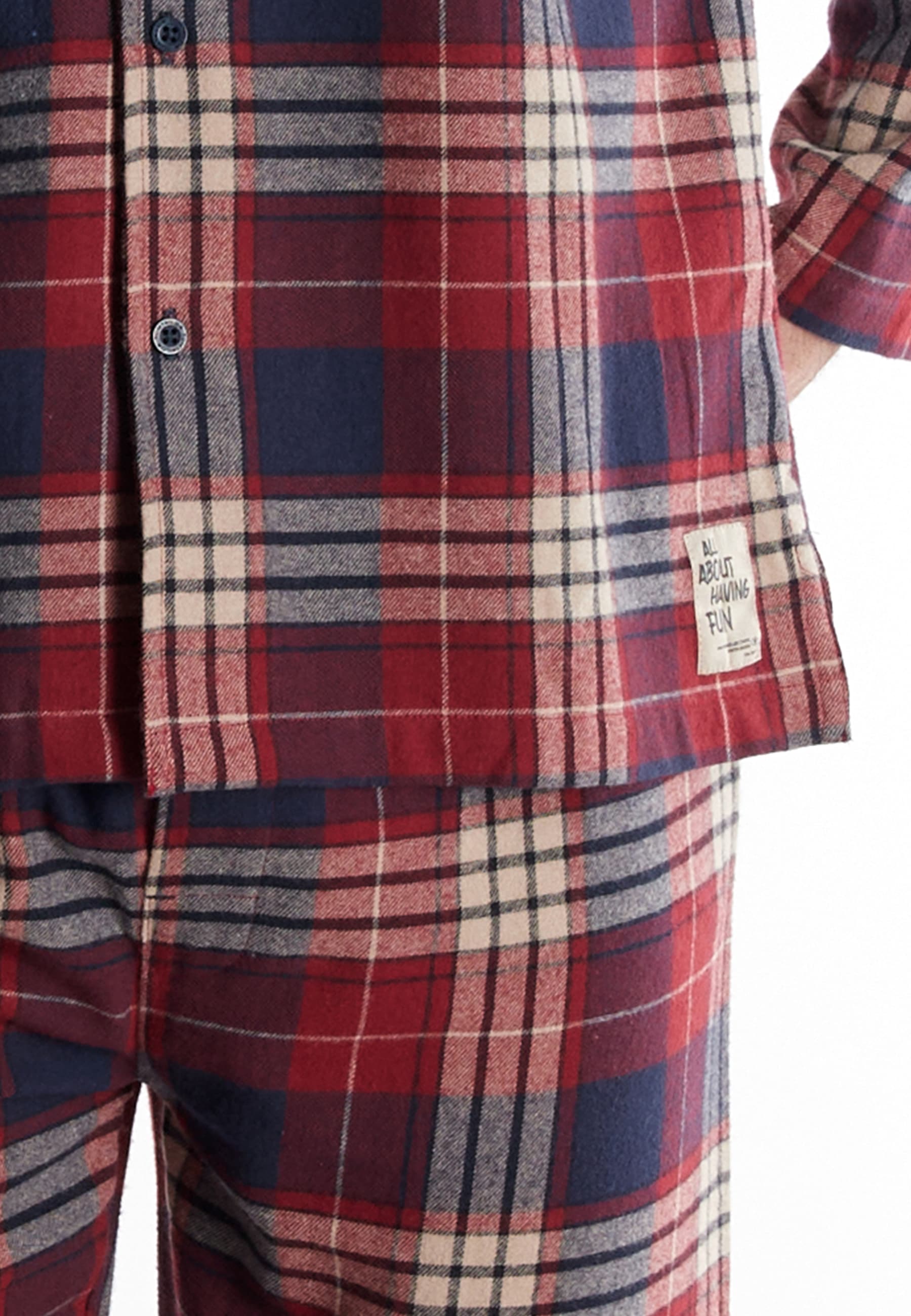 TOM TAILOR Pyjama »Rhodos« 2 pièces Langarm, Rundhalsausschnitt, mit Knöpfen, kariert, Baumwolle