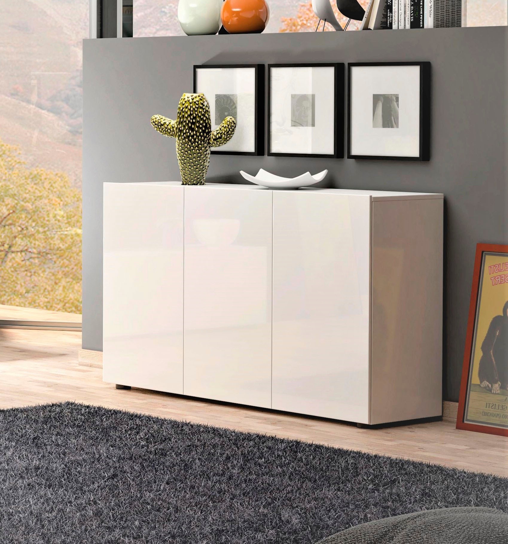 Home affaire Sideboard "MISTER, Sideboard,Kommode, Anrichte, mit 4 geräumigen Fächern" Kommode, komplett Hochglanz lackiert, Breite 135cm