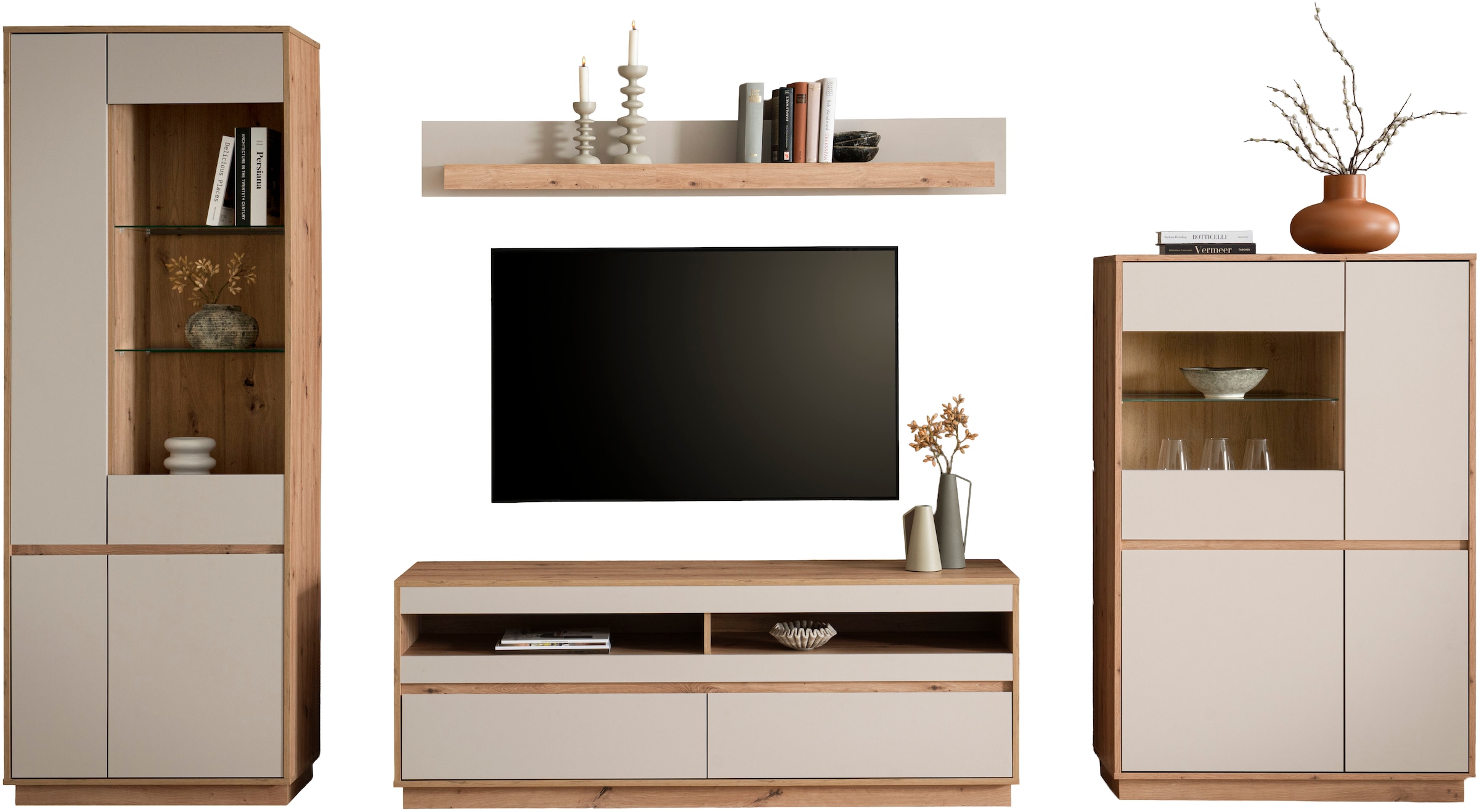 Home affaire Meuble mural »Sonora, moderne Anbauwand, Komplettset in Kaschmir/Eiche« Komplett-Set, 4 cuis tlg.