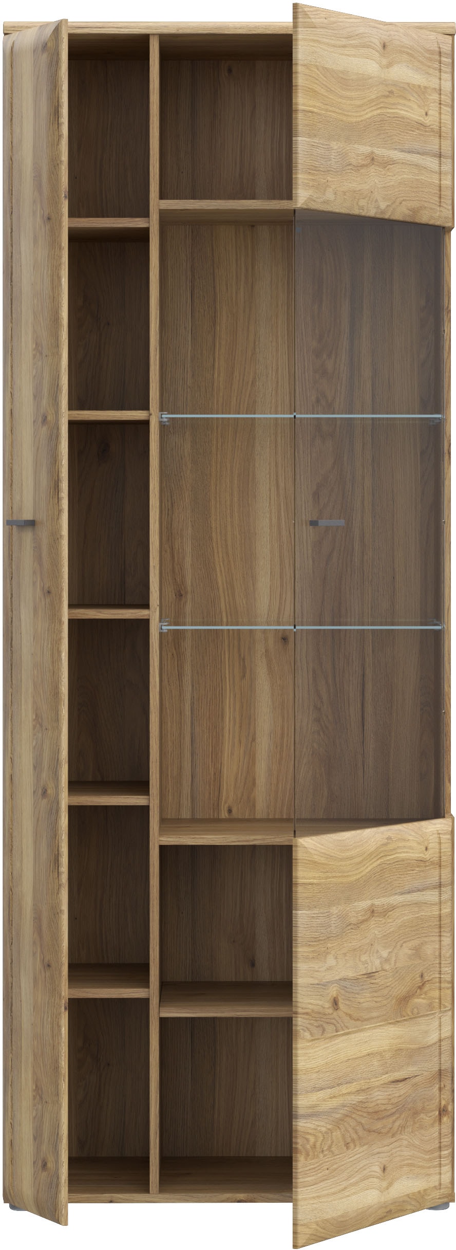 FORTE Vitrine »Akinori« B/H/T 75,1/197,6/41,8 cm,  Highboardvitrine, Glastüre , Soft Close, MDF Front, Metallgriffe