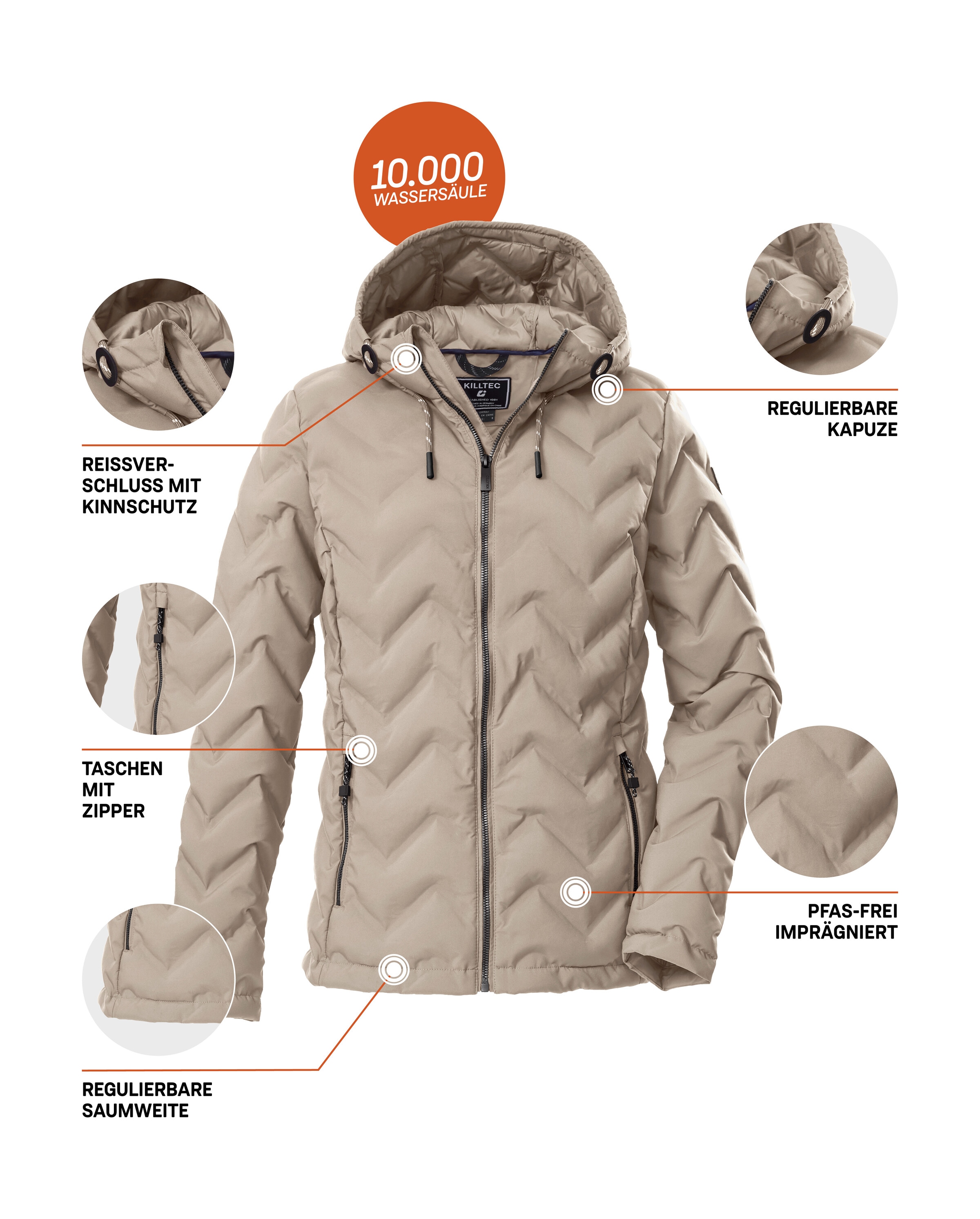 Killtec Steppjacke »KOW 23 WMN QLTD JCKT« Wasserabweisende Damenjacke mit verstellbarer Kapuze und Taschen