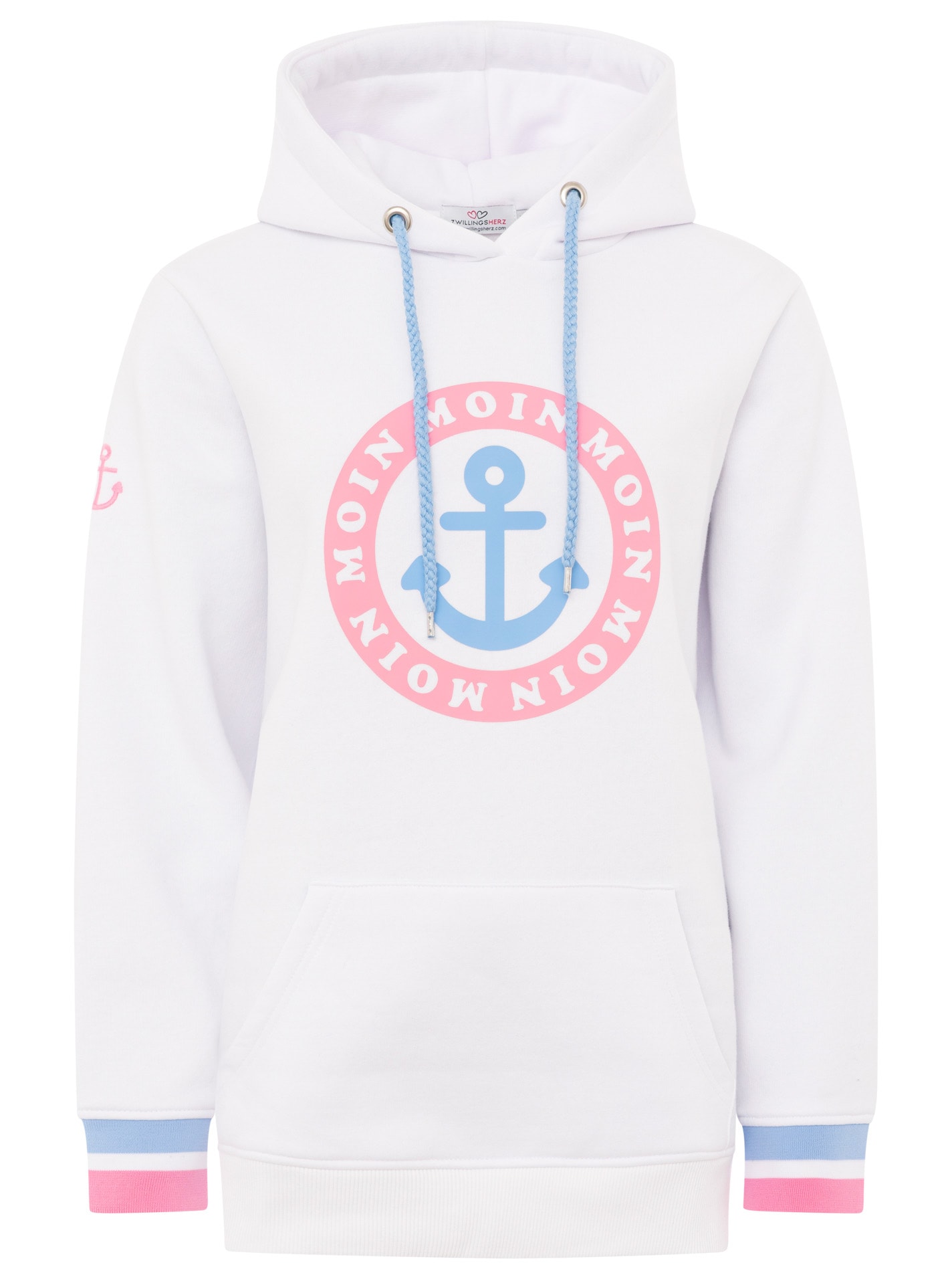 Zwillingsherz Hoodie , manches longues, capuche, détails néon, cordon de serrage, imprimé devant, poche kangourou
