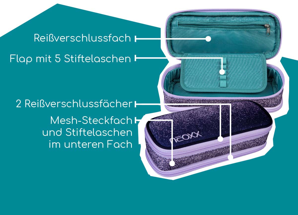 neoxx Schreibgeräteetui »Schlamperbox, Catch, Glitterally perfect«, aus recycelten PET-Flaschen