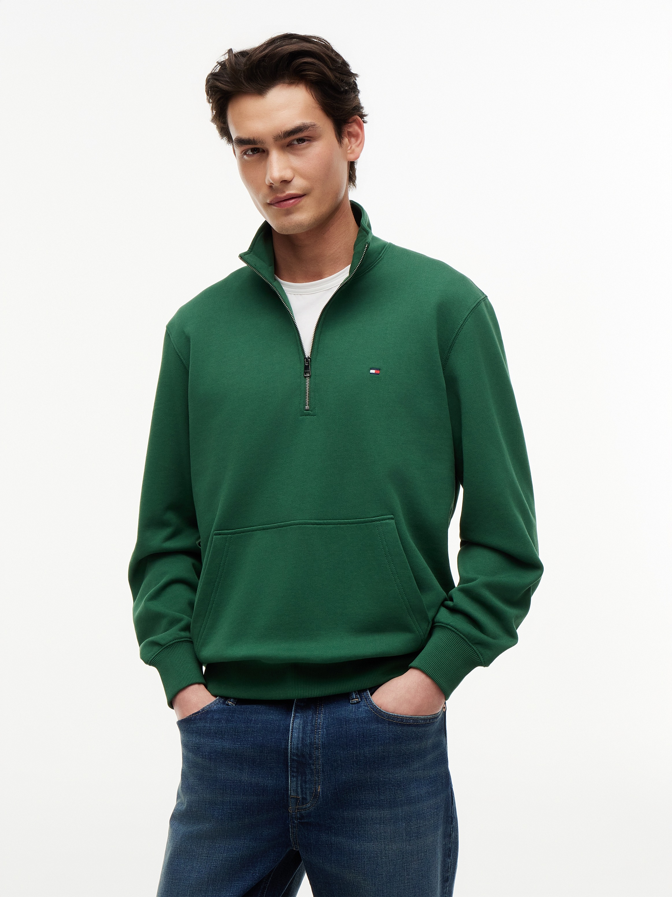 Image of Tommy Hilfiger Sweatshirt "ESSENTIAL TERRY NEW 1/4 ZIP", Quarter-Zip aus Terry mit Flag