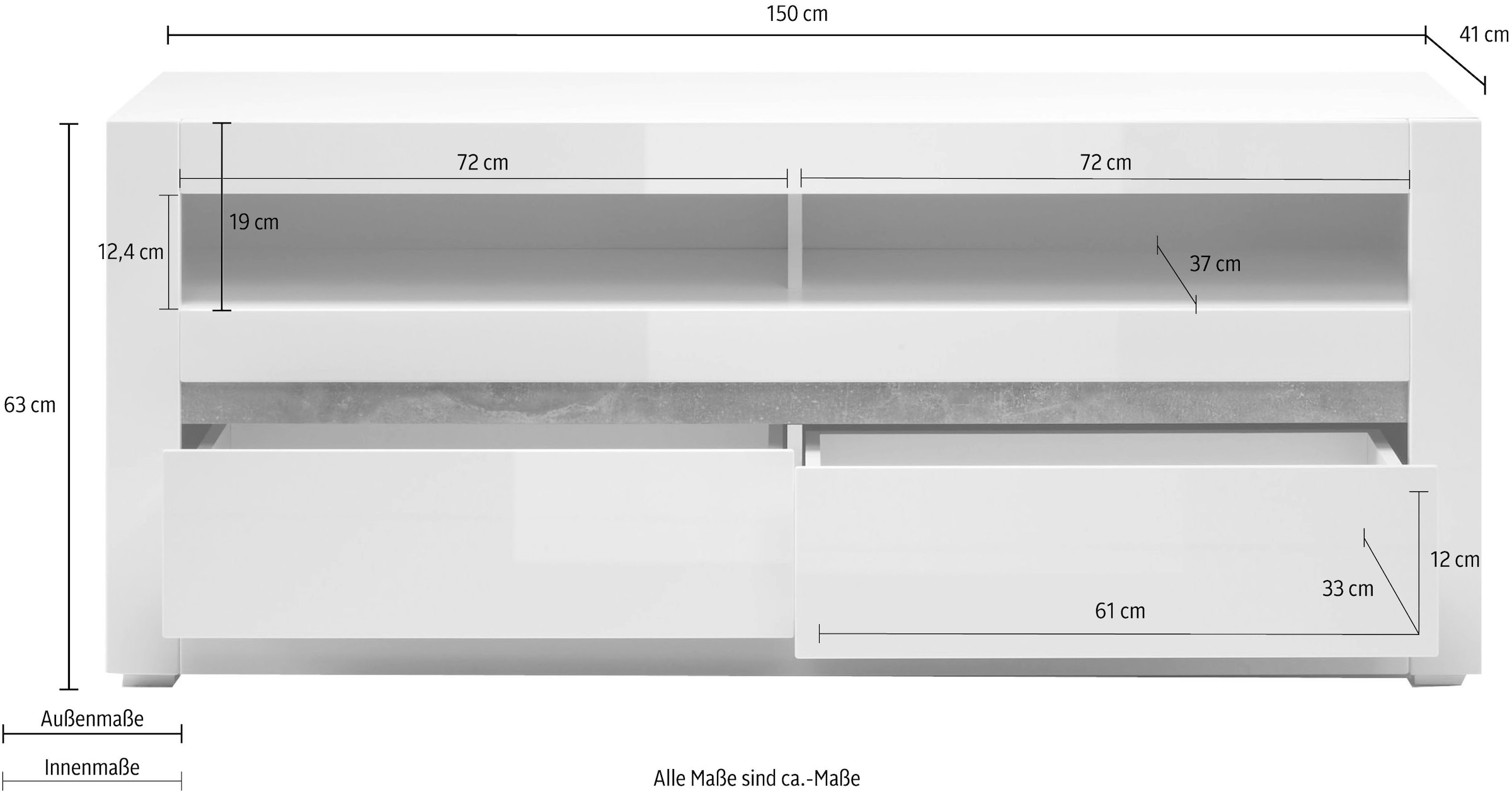 INOSIGN Table basse »Carat« Breite 150 cm, wird mit 2 Leisten geliefert (weiss und grau)