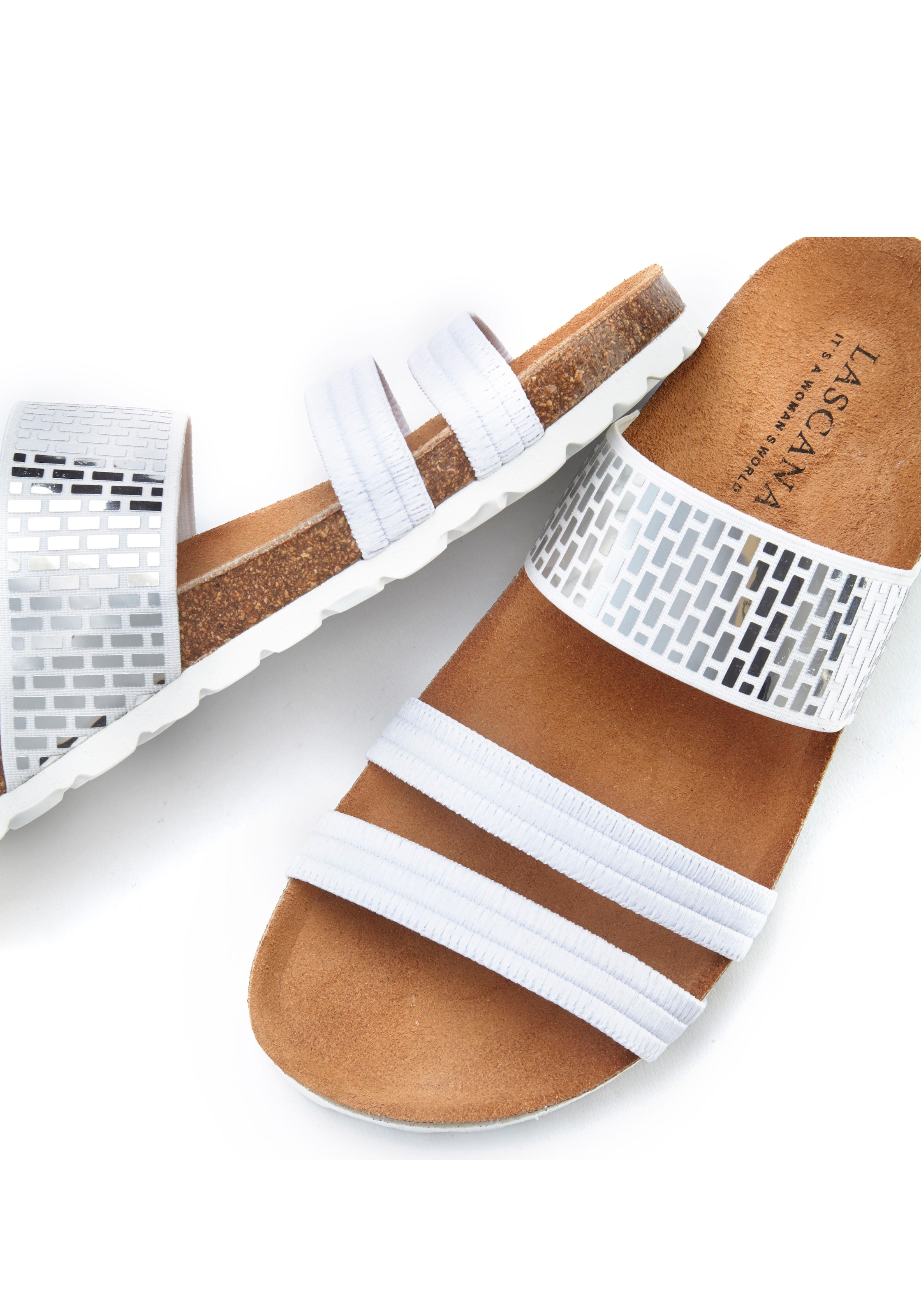 LASCANA Pantolette »Mule, Sandale, offener Schuh,«, mit Komfortkorkfussbett aus Leder und elastischen Riemchen