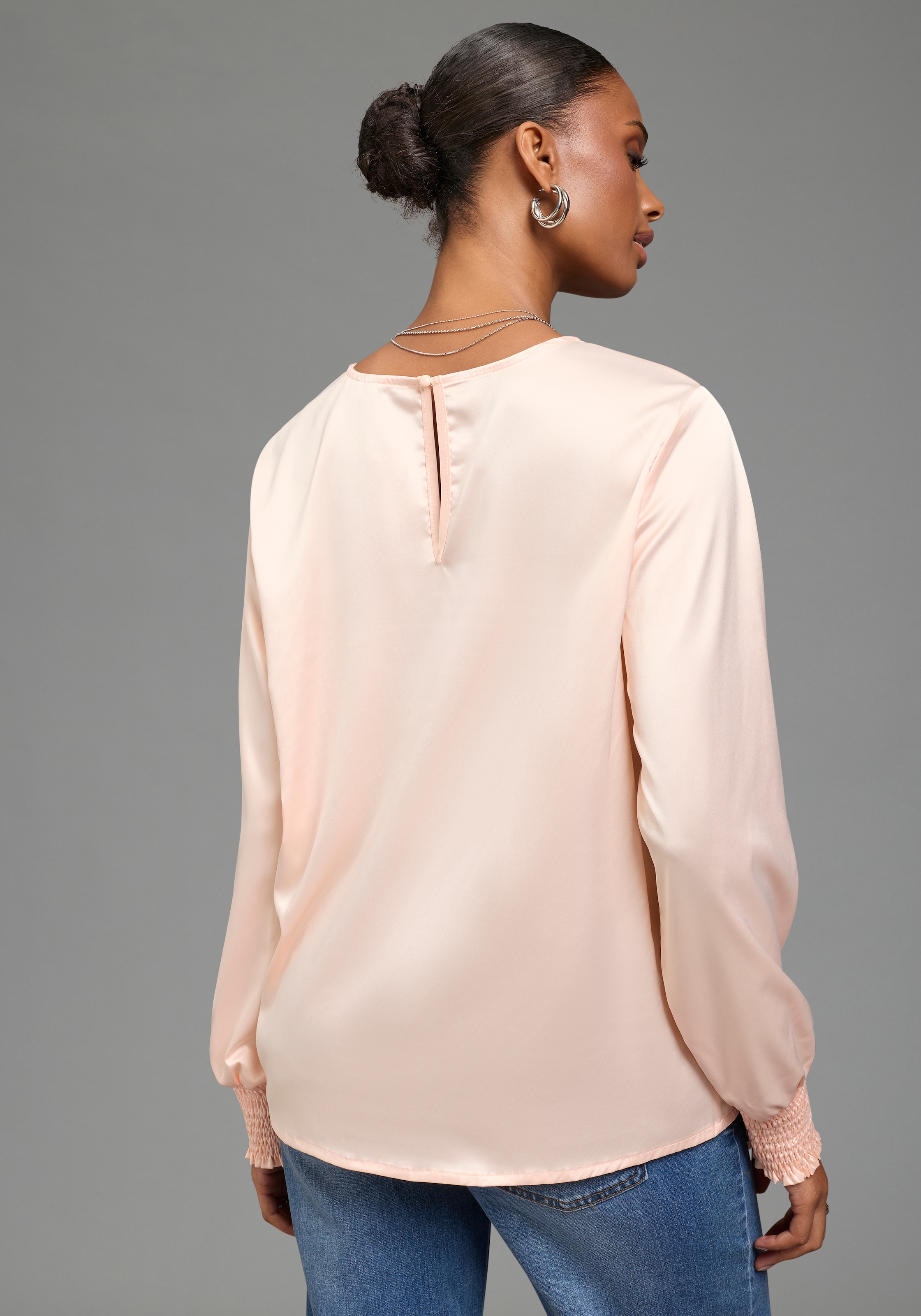 Laura Scott Blouse à enfiler Blouse en satin festive, bord côte élastique aux manches, tissu brillant