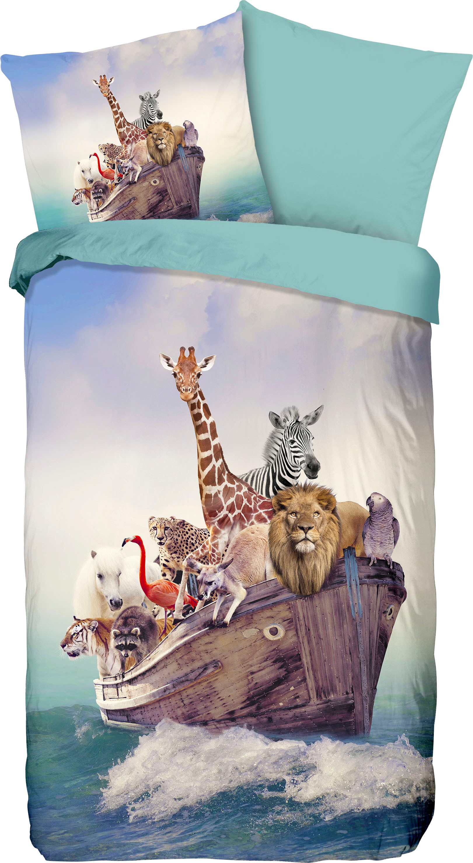 good morning Kinderbettwäsche »Noah5«, Baumwolle, 135x200, Reissverschluss, Wende, Kind, Tier Arche Noah, Blau