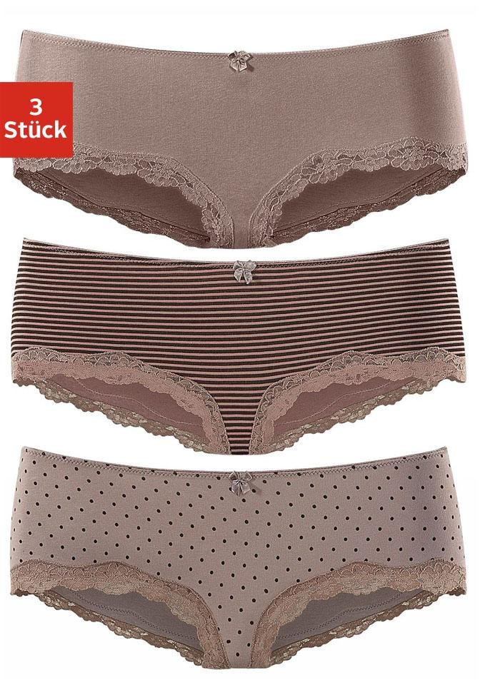 St.), Panty, elastischer LASCANA 3 Baumwolle mit sur Spitze Découvrir aus zarter (Packung,