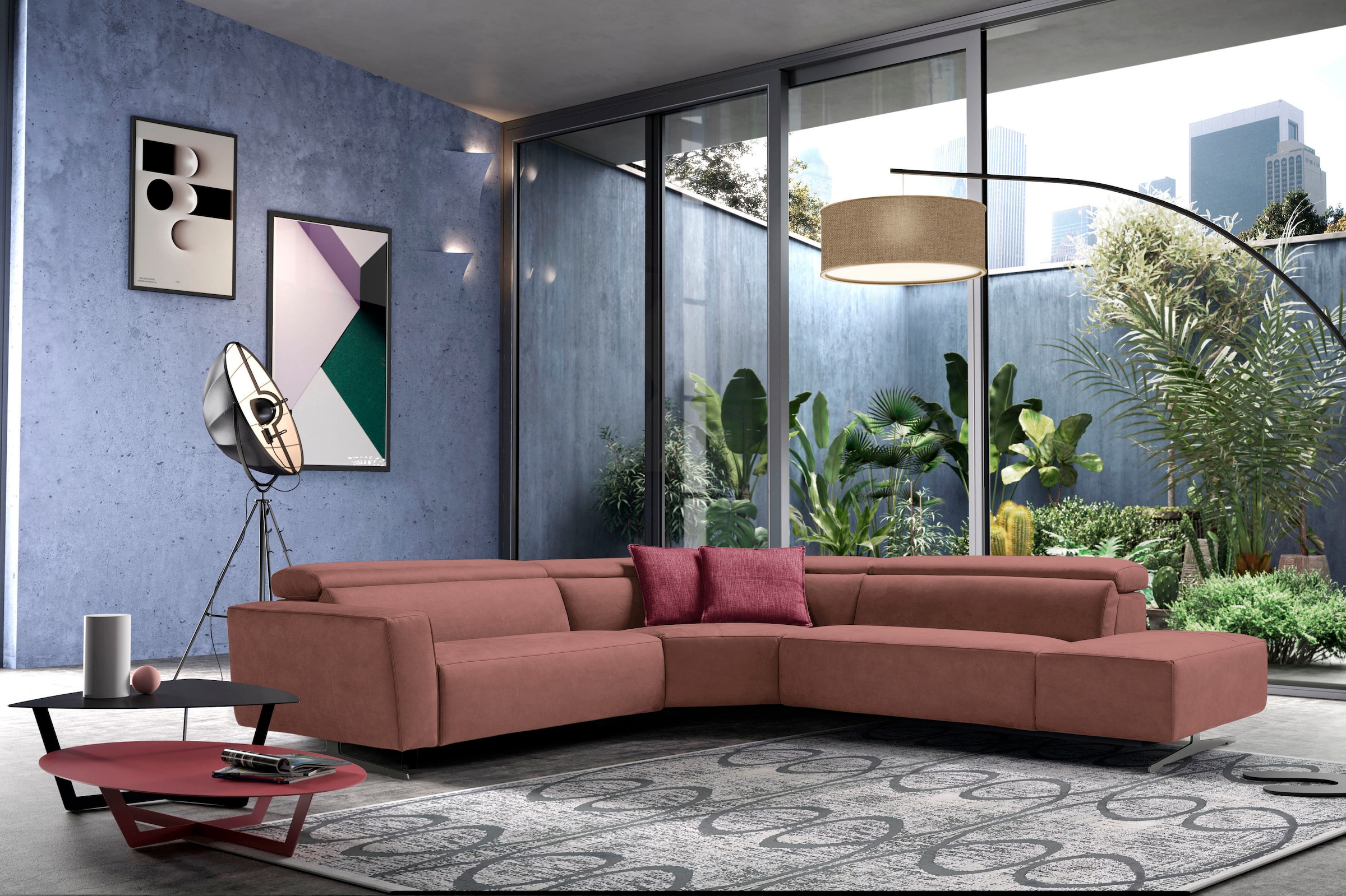 Egoitaliano Ecksofa "Stefanie-e, Designsofa der Extraklasse, bequem mit hohem Sitzkomfort" mit Relaxfunktion und verstellbaren Kopfteilelementen
