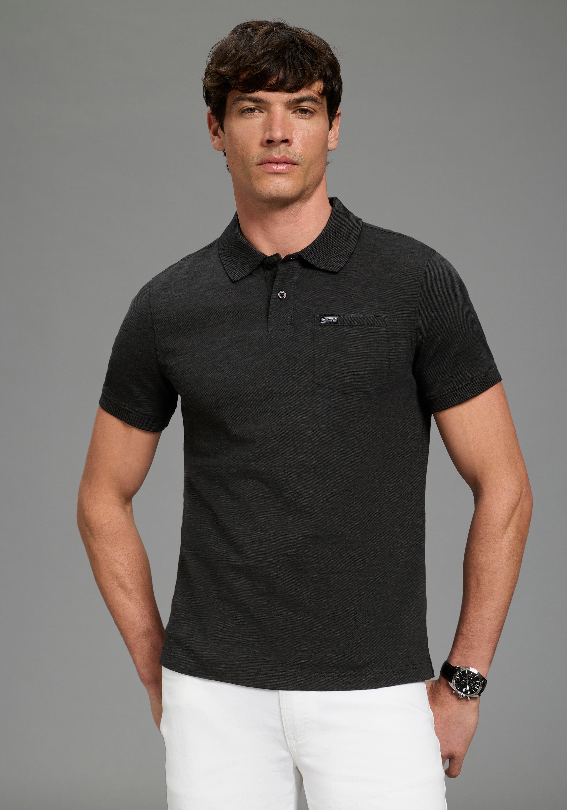 Bruno Banani Poloshirt »Spezial meliertes« schmale Passform, Kurzarm, mit Polokragen und Knöpfen
