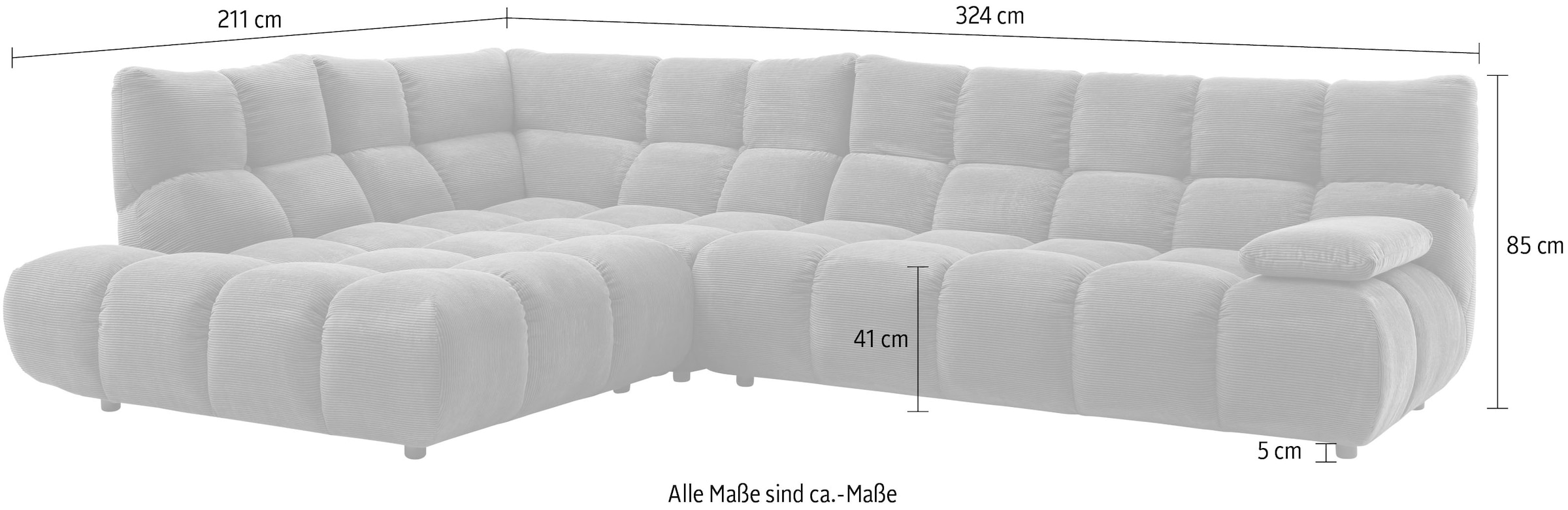 Home affaire Canapé d'angle »Cozy Bubble, mit klappbarer Armlehne, Breite 324 cm« avec matelassage élégant, housse intégrale & rembourrage doux