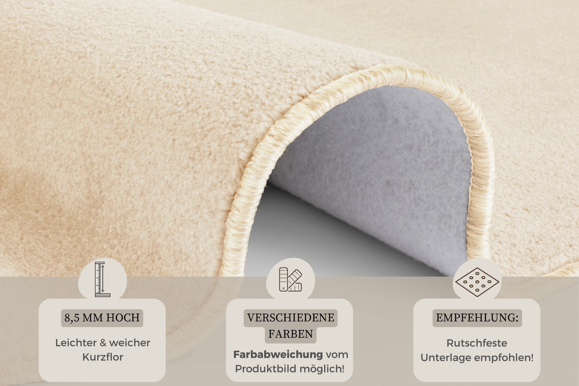 HANSE Home Teppich »Shashi«, rund, 8,5 mm Höhe, Kurzflor, Unifarben, Teppich, Weich, Esszimmer, Kinderzimmer, Flur