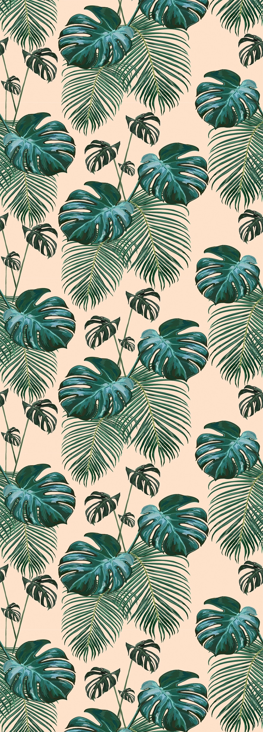 Image of queence Vinyltapete "Tropische Blätter - grün/beige" Motiv bedruckt botanisch floral gemustert natürlich glatt 90x250cm, selbstklebend, kinderleichte Anbringung, Sticker