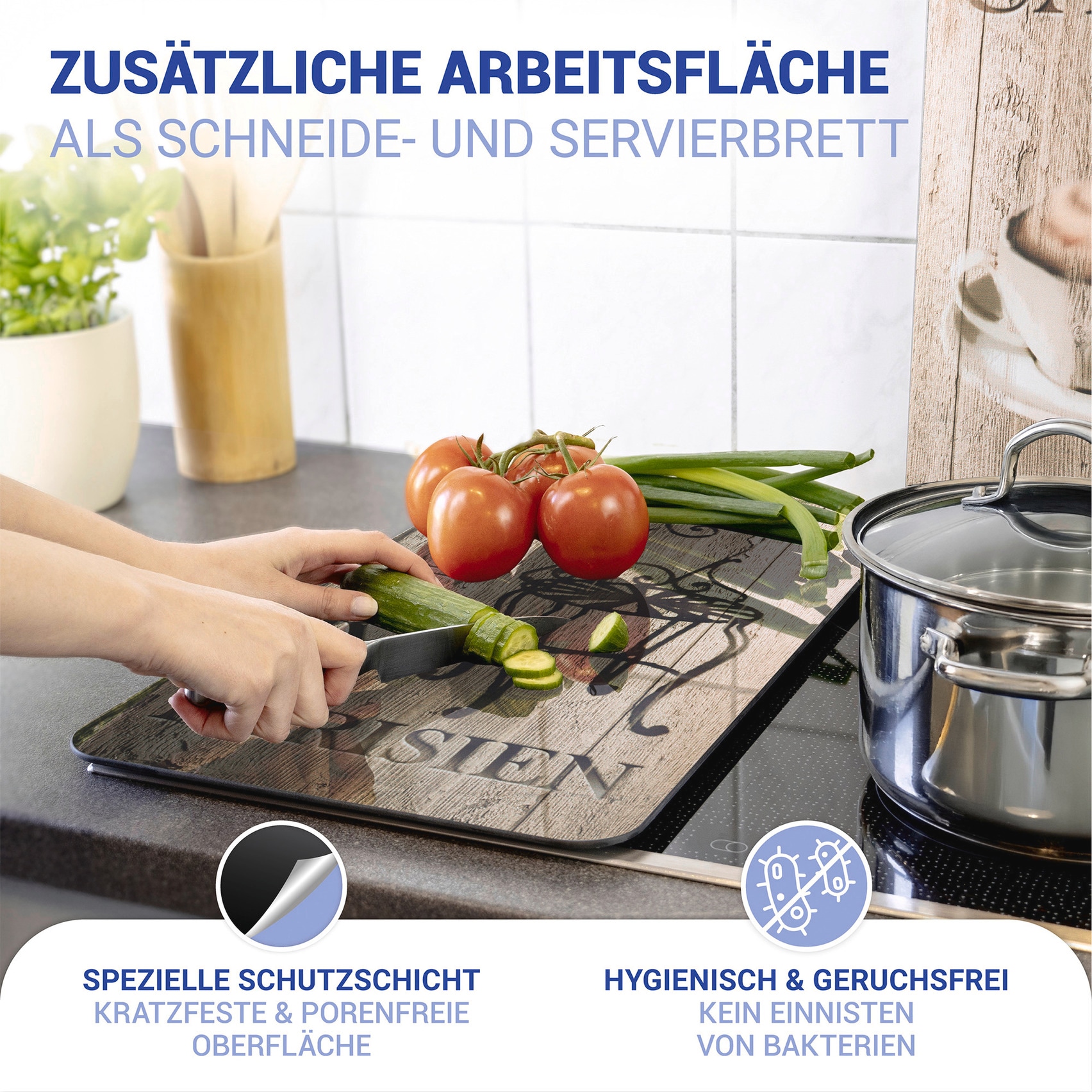 WENKO Herd-Abdeckplatte »Universal Modell Bistro«, (Set, 2 tlg.), Herdabdeckung für alle Herdarten, kratzfest, mit rutschfesten Füssen