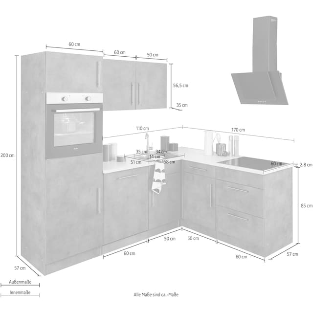 wiho Küchen Winkelküche »Cali«, ohne E-Geräte, Stellbreite 230 x 170 cm  Découvrir sur
