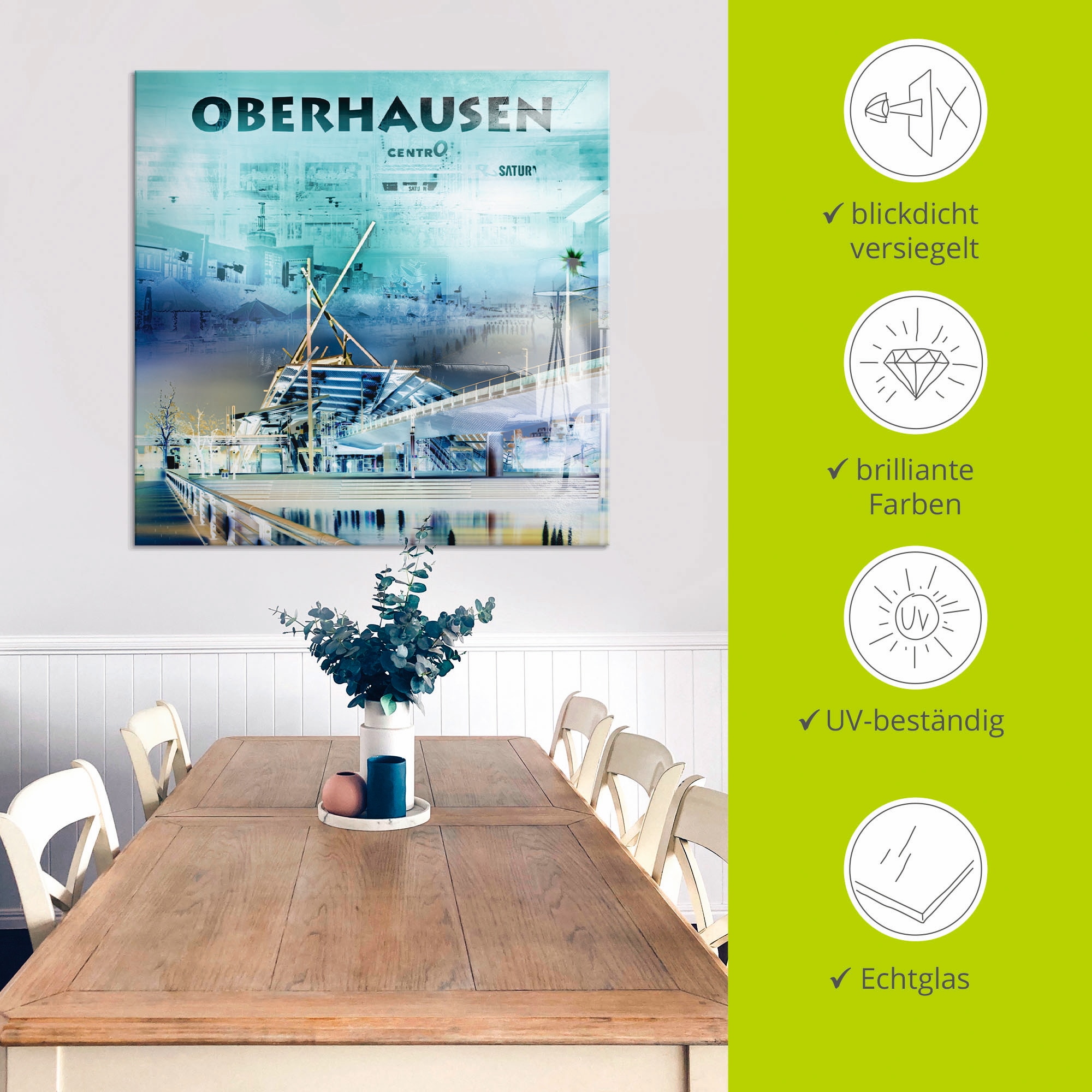 Artland Glasbild »Oberhausen Skyline Abstrakte Collage«, Deutschland, (1 St.), in verschiedenen Grössen