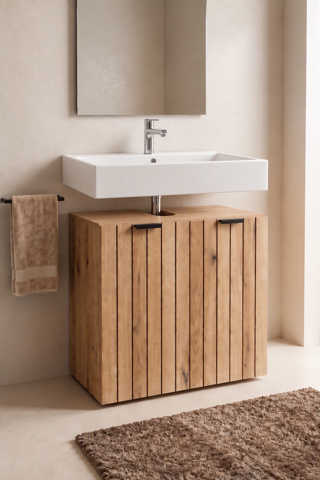 Image of GOODproduct Waschbeckenunterschrank "Baltrum" Breite 60 cm dekorative Lamellenoptik