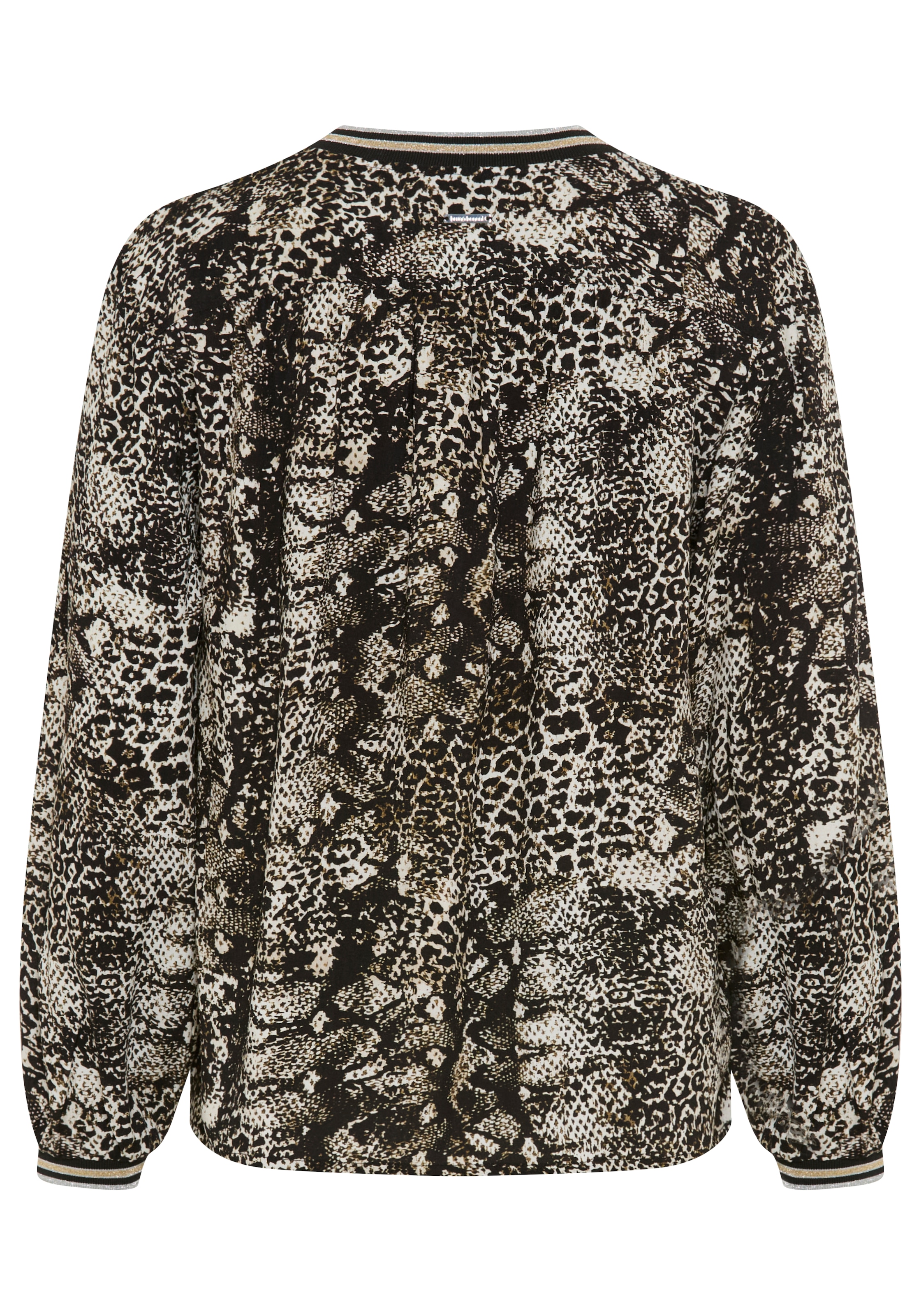 Bruno Banani Blouse à enfiler »mit glitzernden Streifenbündchen« avec imprimé animalier à la mode, longueur aux hanches et coupe flatteuse