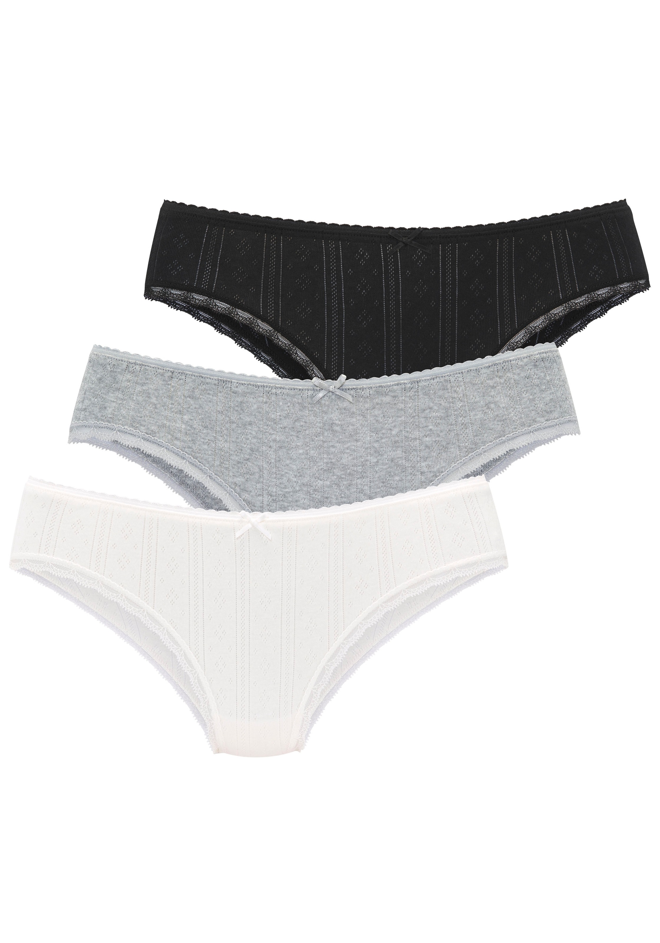 Vivance Jazz-Pants Slips 3er-Pack, aus feiner Pointelle-Ware mit Spitze, reine Baumwolle