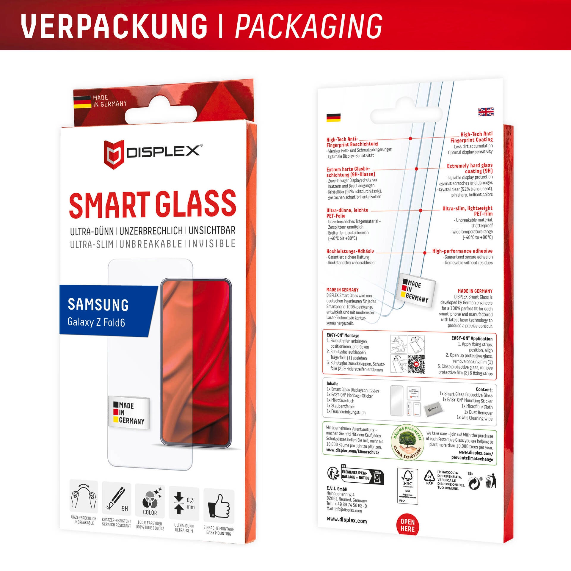 Displex Displayschutzglas »Smart Glass«, Displayschutzfolie, Schutzfolie, Bildschirmschutz, kratz- & stossfest