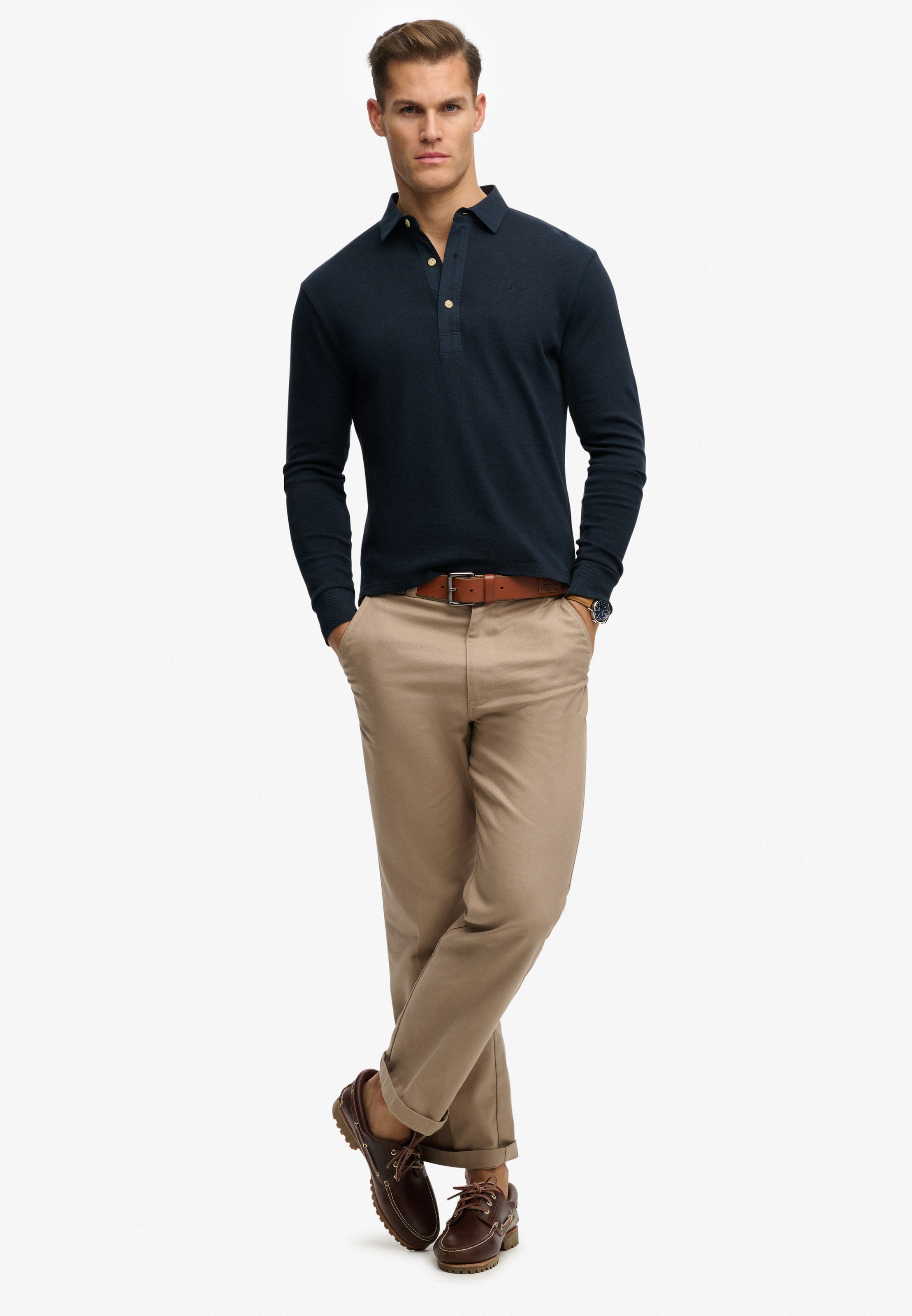 Superdry Langarm-Poloshirt »CLASSIC RUGBY TOP« aus Baumwolle und Single Jersey, Relaxed Fit, mit kurzer Knopfleiste