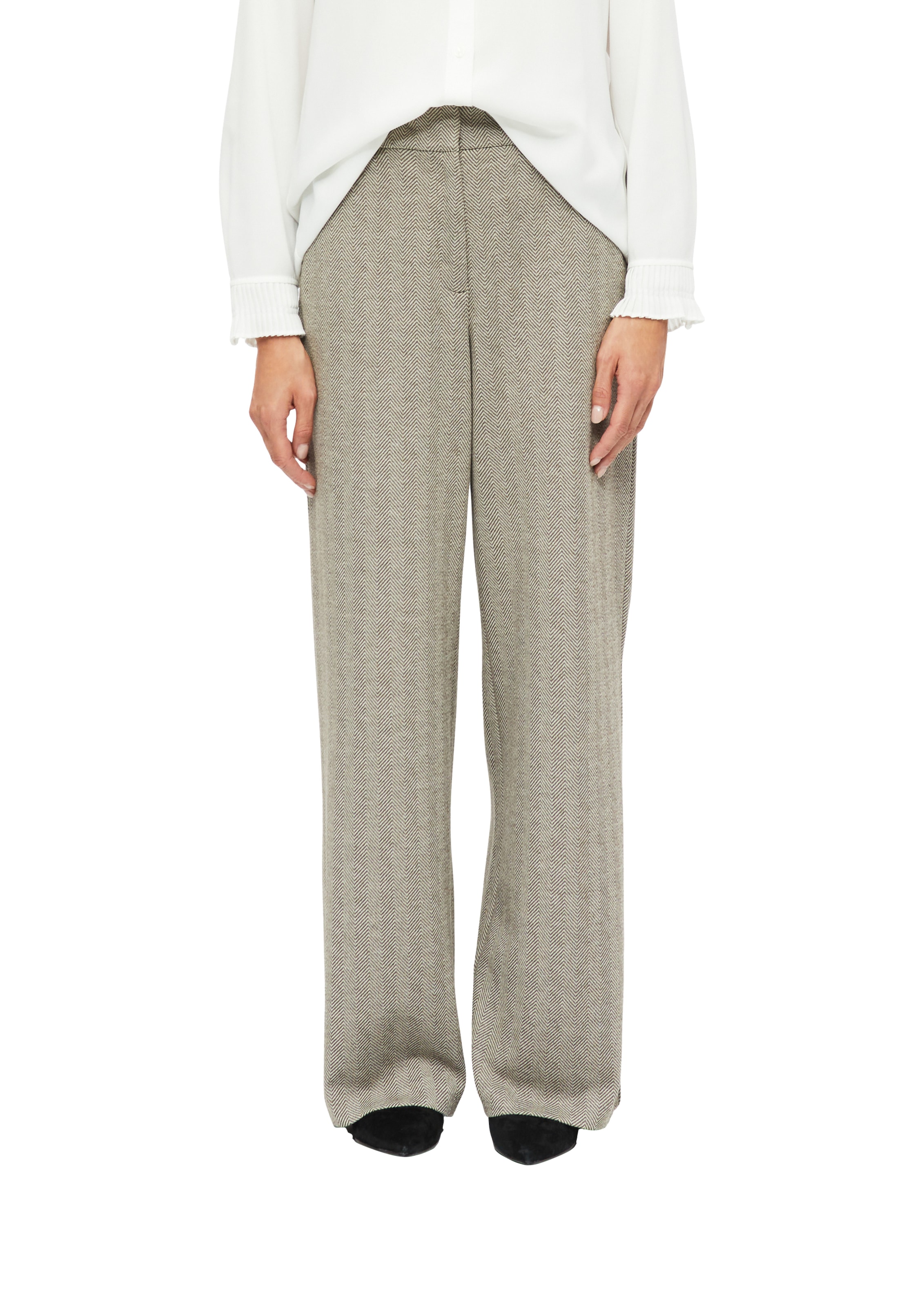 Image of s.Oliver BLACK LABEL Stoffhose mit Fischgratmuster und elastischem Bund