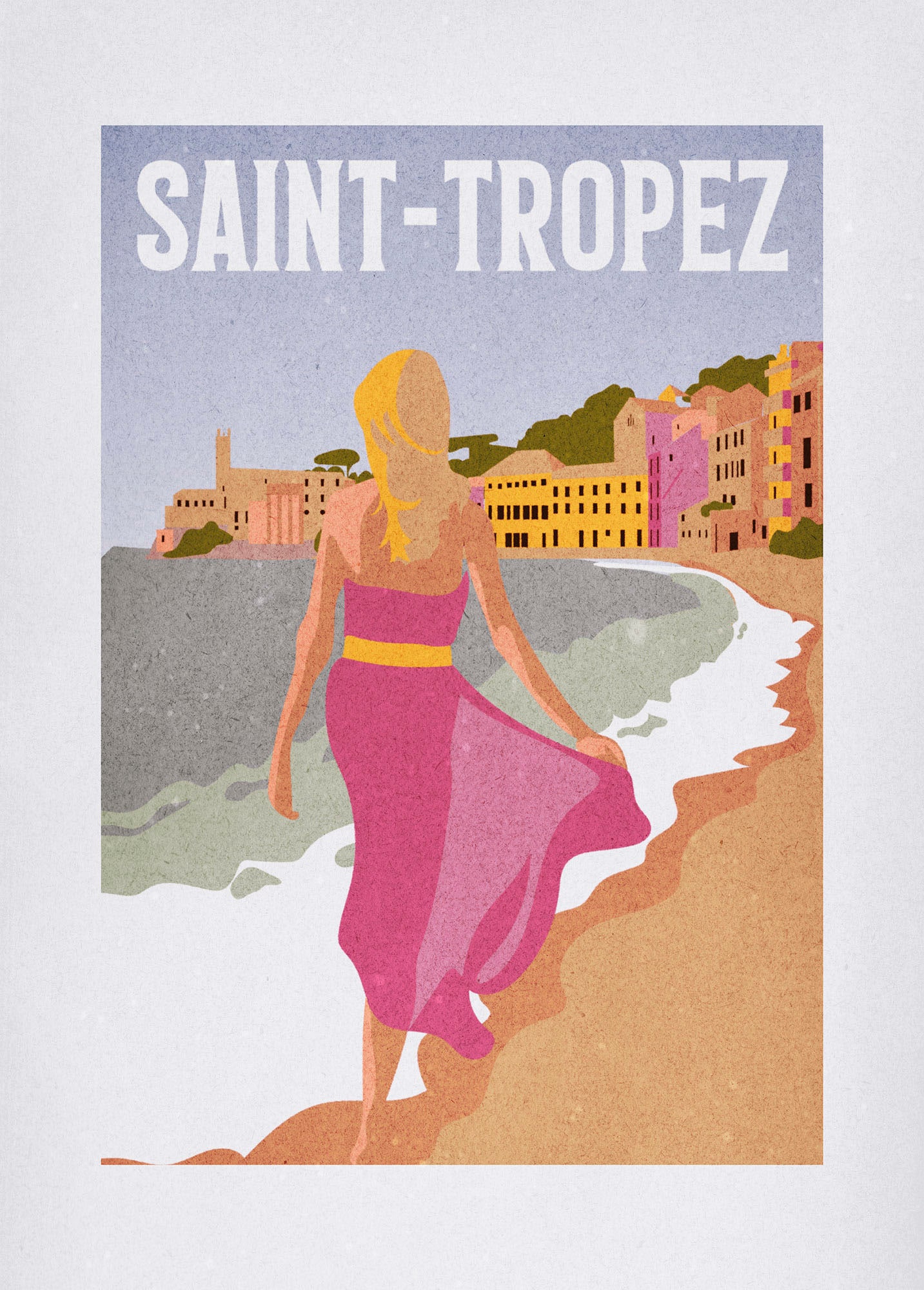 Image of Komar Bild "Vintage Travel Saint-Tropez" Natur 1 Stk. tlg. Wandbild zur Dekoration - ohne Rahmen