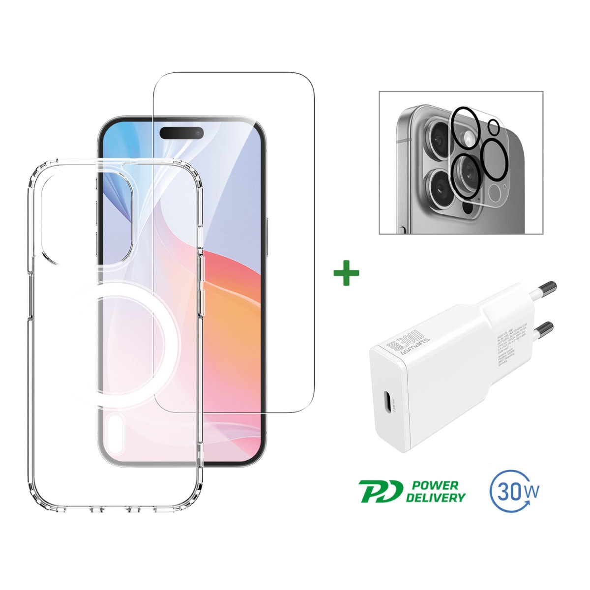 4smarts Handyhülle »3in1 Premium Starter Set für Apple iPhone 16 Pro«, Backcover, Schutzhülle, Handyschutzhülle, Case, Schutzcase, stossfest