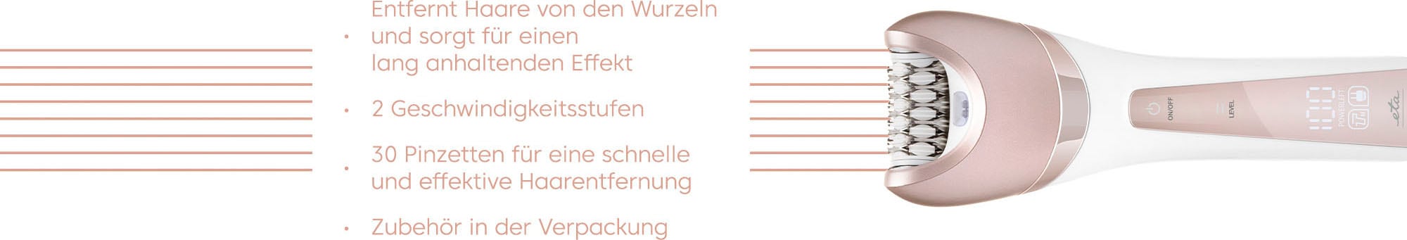 eta Epilierer »Fenite ETA334690000«, 4 St. Aufsätze, 30 Pinzetten für ein perfektes Ergebnis.