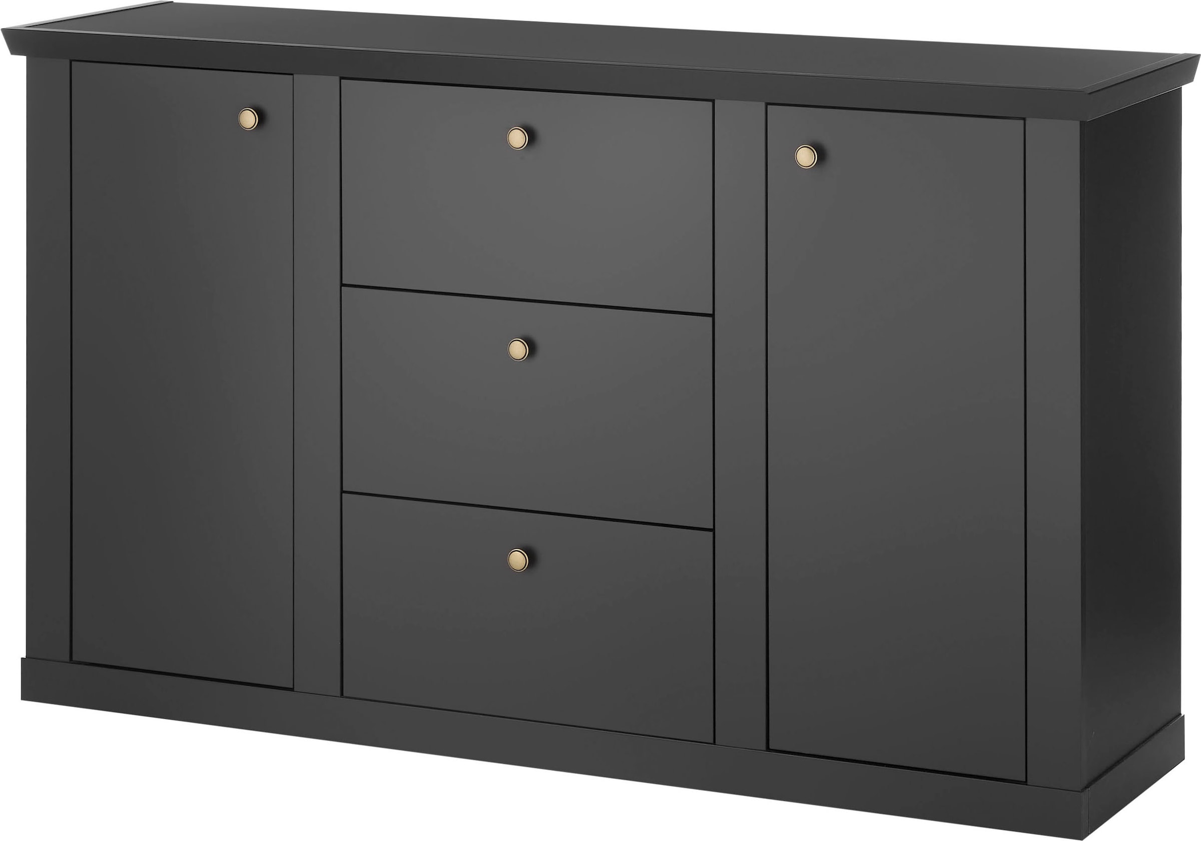 Image of Home affaire Sideboard "Lincoln, moderner Schrank, schwarze Kommode, 158 cm breit" edles Design, messingfarbene Knopfgriffe, in 2 Grössen verfügbar
