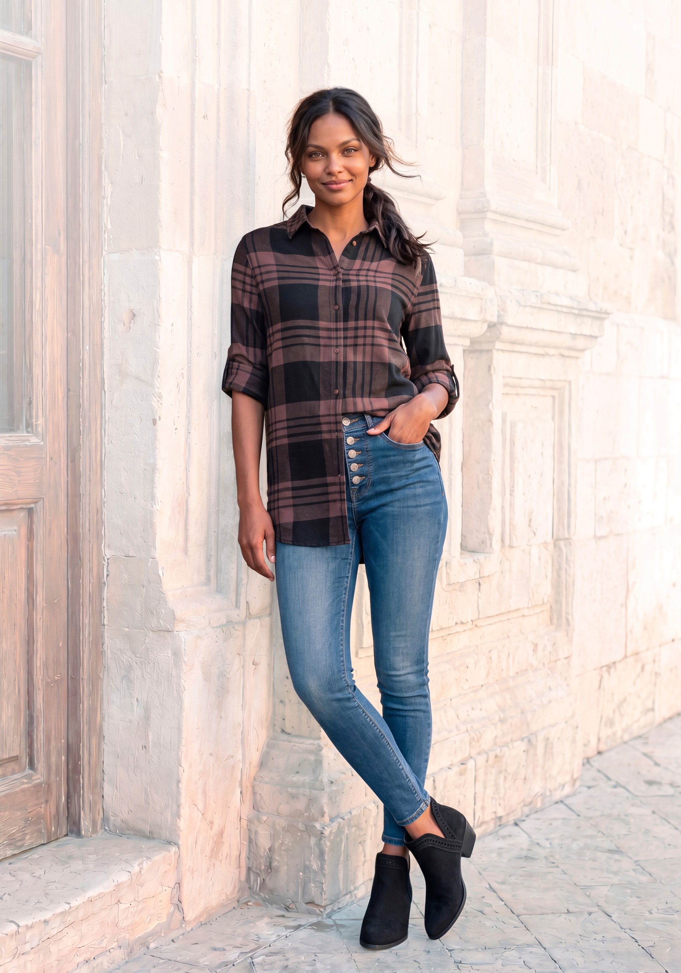 LASCANA Blouse chemise »aus weichem Flanell mit Karomuster« en flanelle douce, chemise à carreaux en coton, chemise pour femme