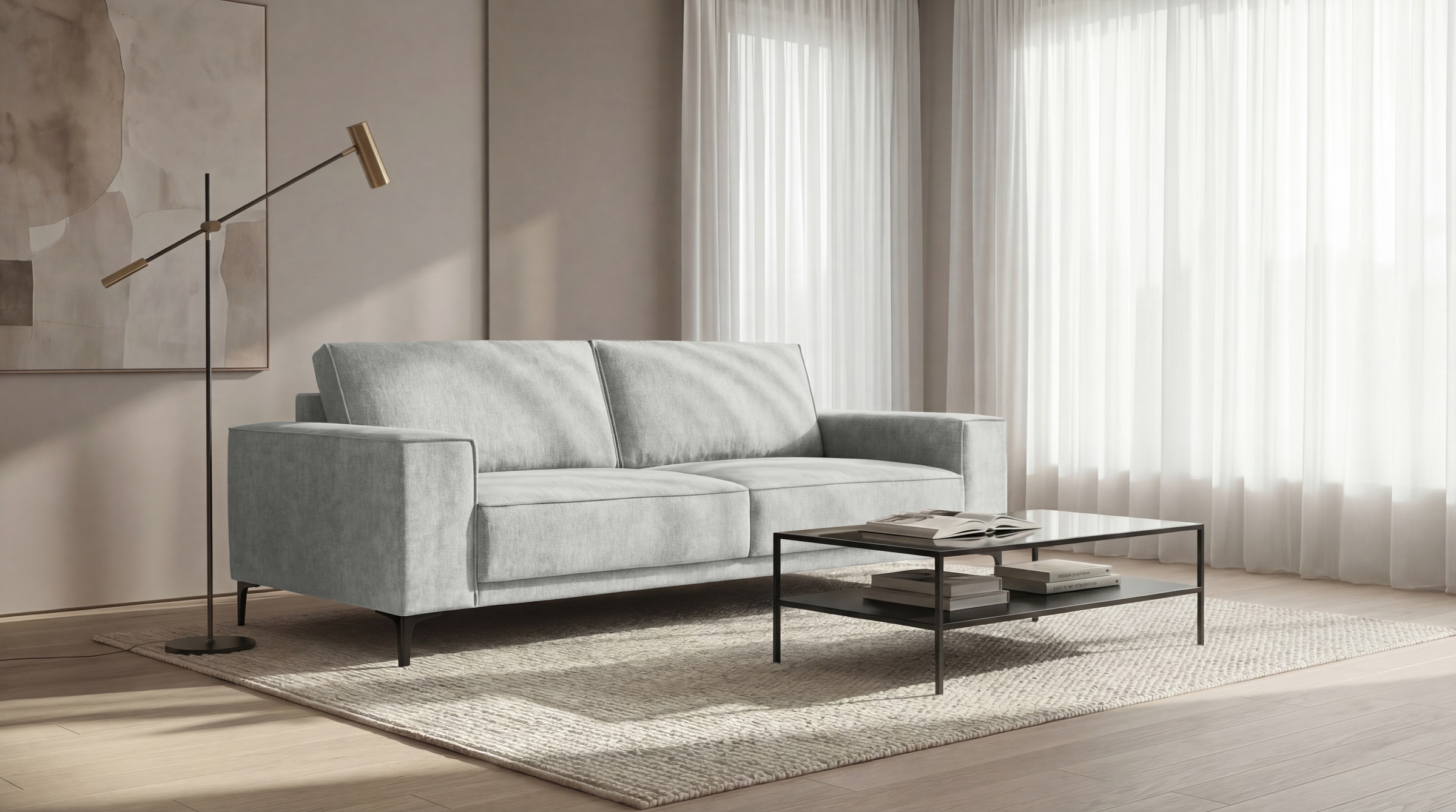 Image of GOODproduct 3-Sitzer "OLAND, B: 224 cm - Skandi-Design" Struktur, Flachgewebe, Luxus-Microfaser, Boucle