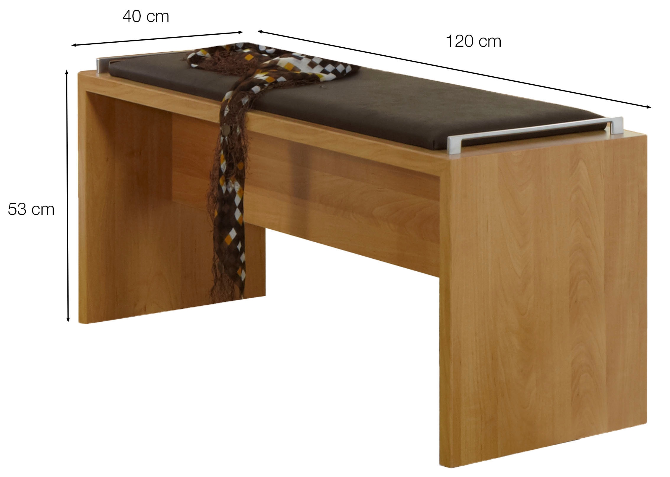 WIEMANN Banc rembourré »Lausanne, Sitzbank, Bettbank gepolstert, Erle-Nachbildung« 120 x 53 x 40 cm (L/H/P), FABRIQUÉ EN ALLEMAGNE,  Coussin d'assise en similicuir moka