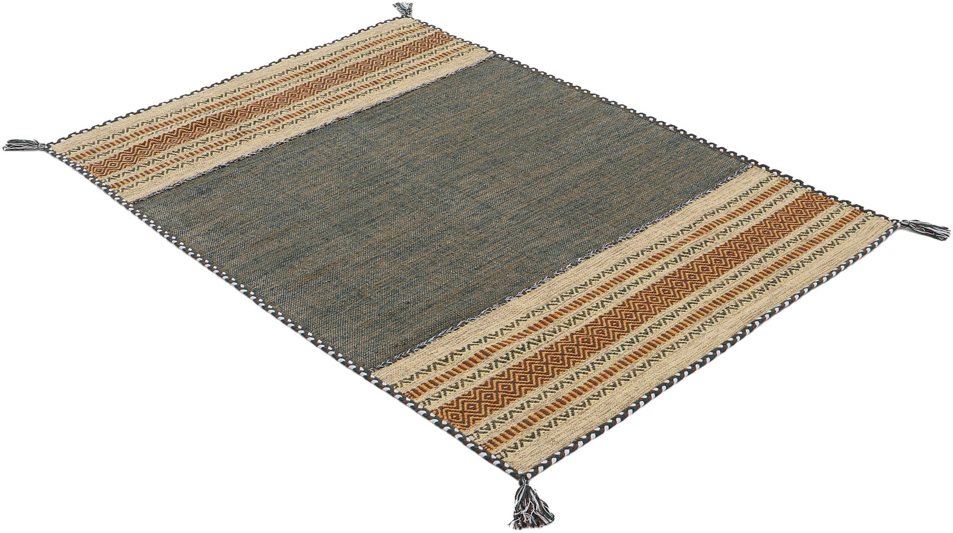 carpetfine Teppich »Kelim Azizi«, rechteckig, 5 mm Höhe, Baumwolle, Wendeteppich mit Fransen, Wohnzimmer