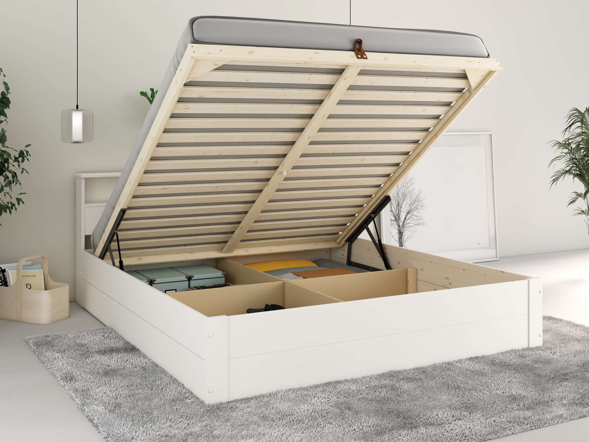 Home affaire Stauraumbett »MAREILLES«, (140x200cm), Massivholz, Hebemechanismus, Stauraum im Kopfteil und unter dem Bett
