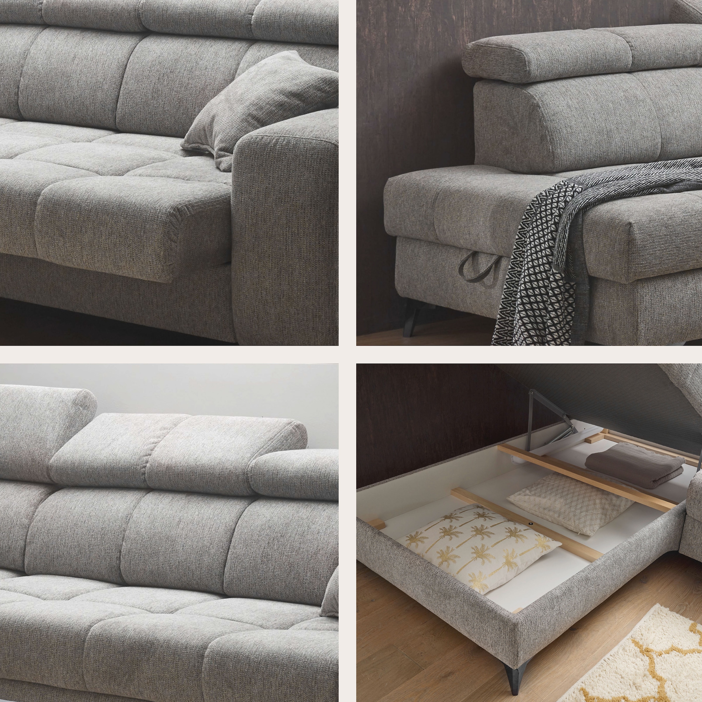 ED EXCITING DESIGN Ecksofa »Sydney L-Form« motorischer Sitztiefenverstellung, USB-Port & 2 Zierkissen