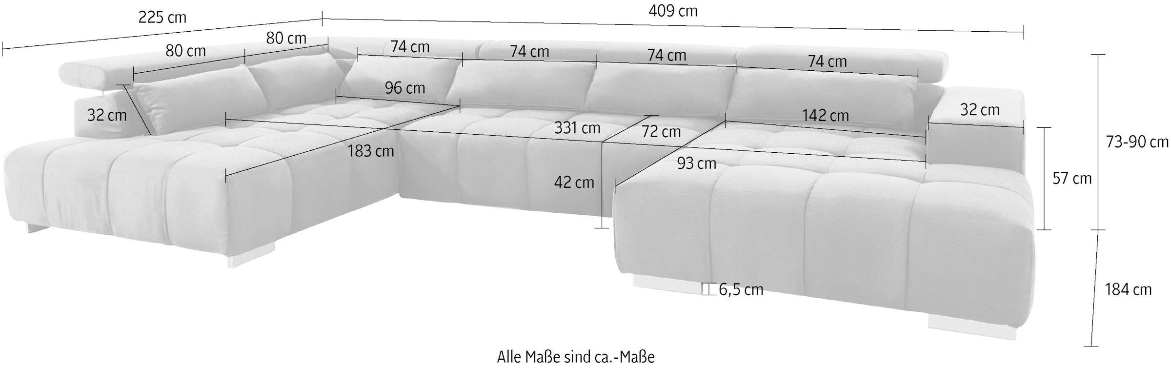 COTTA Wohnlandschaft »Orion U-Form«, mit Kopfteilverstellung und Zierkissen