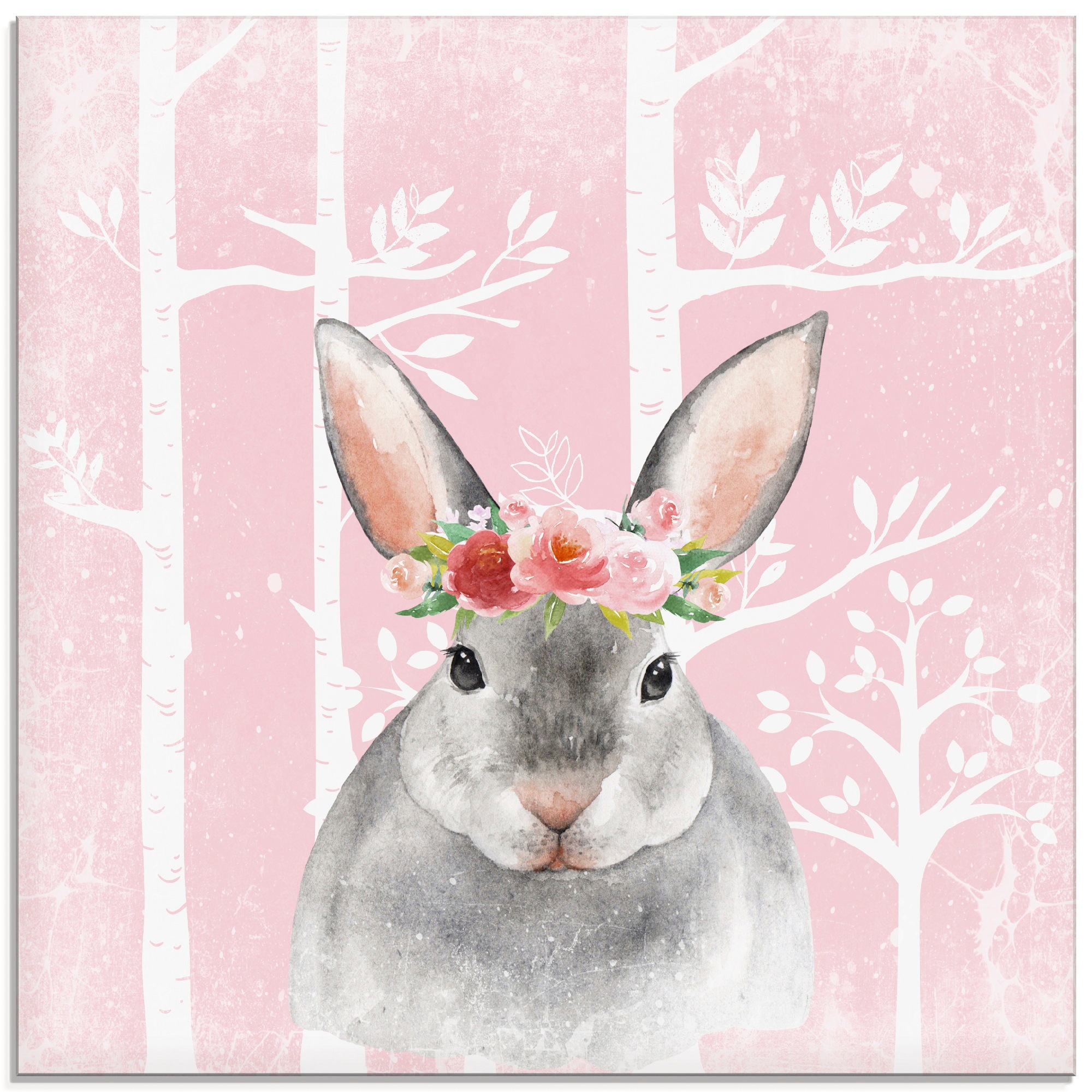 Artland Glasbild »Hase mit Blumen im pink Wald«, Tiere, (1 St.), in verschiedenen  Grössen kaufen